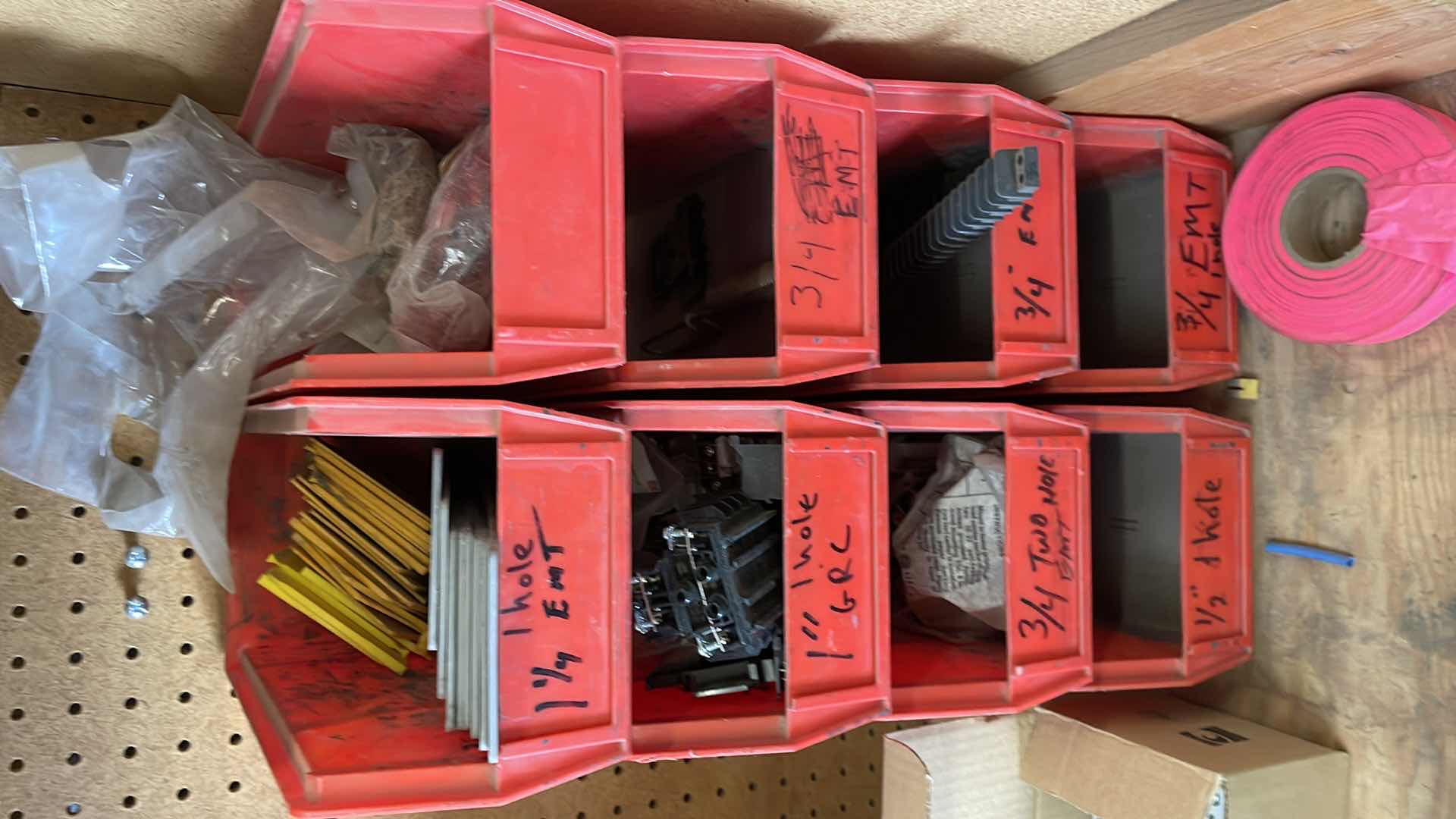 Photo 1 of CONTENTS OF SHELF MISC ELECRTICAL COMPONENTS BINS RELAYS