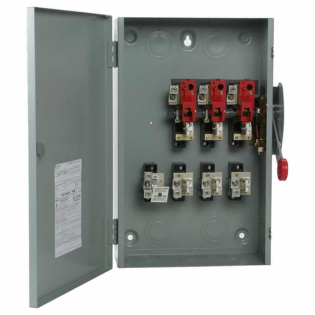 Photo 1 of EATON SAFETY SWITCH: FUSIBLE, 100 A, THREE PHASE, 240V AC, GALVANIZED STEEL, INDOOR/OUTDOOR MODEL DG323NRB