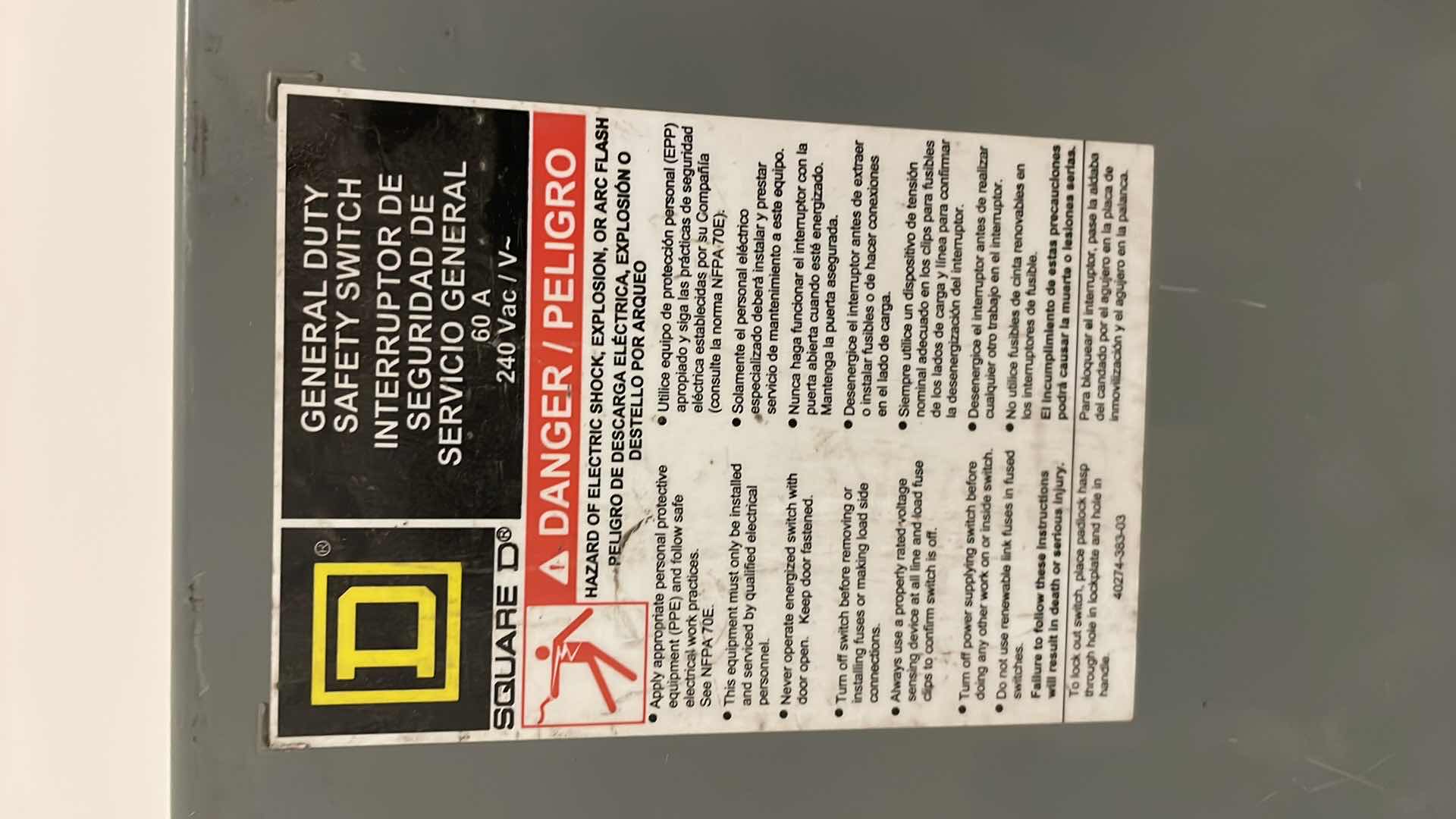 Photo 2 of 8903SPG1 LIGHTING CONTACTOR SQUARE D 120V COIL IN ENCLOSURE IN SQUARE D TYPE ENCLOSURE & SQUARE D 60 A GENERAL DUTY SAFETY SWITCH