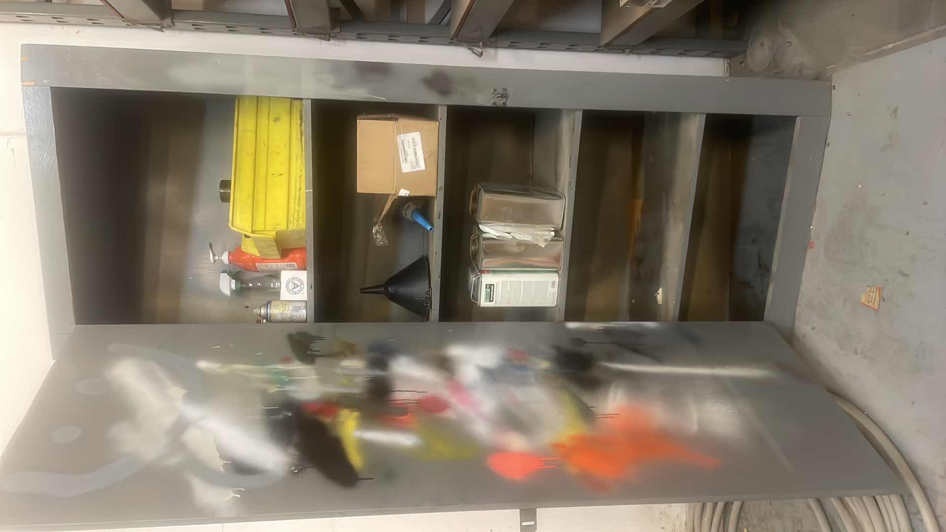 Photo 2 of ANGLED WOOD CABINET 13”-20” x 32” x 84 CONTENTS INCLUDED