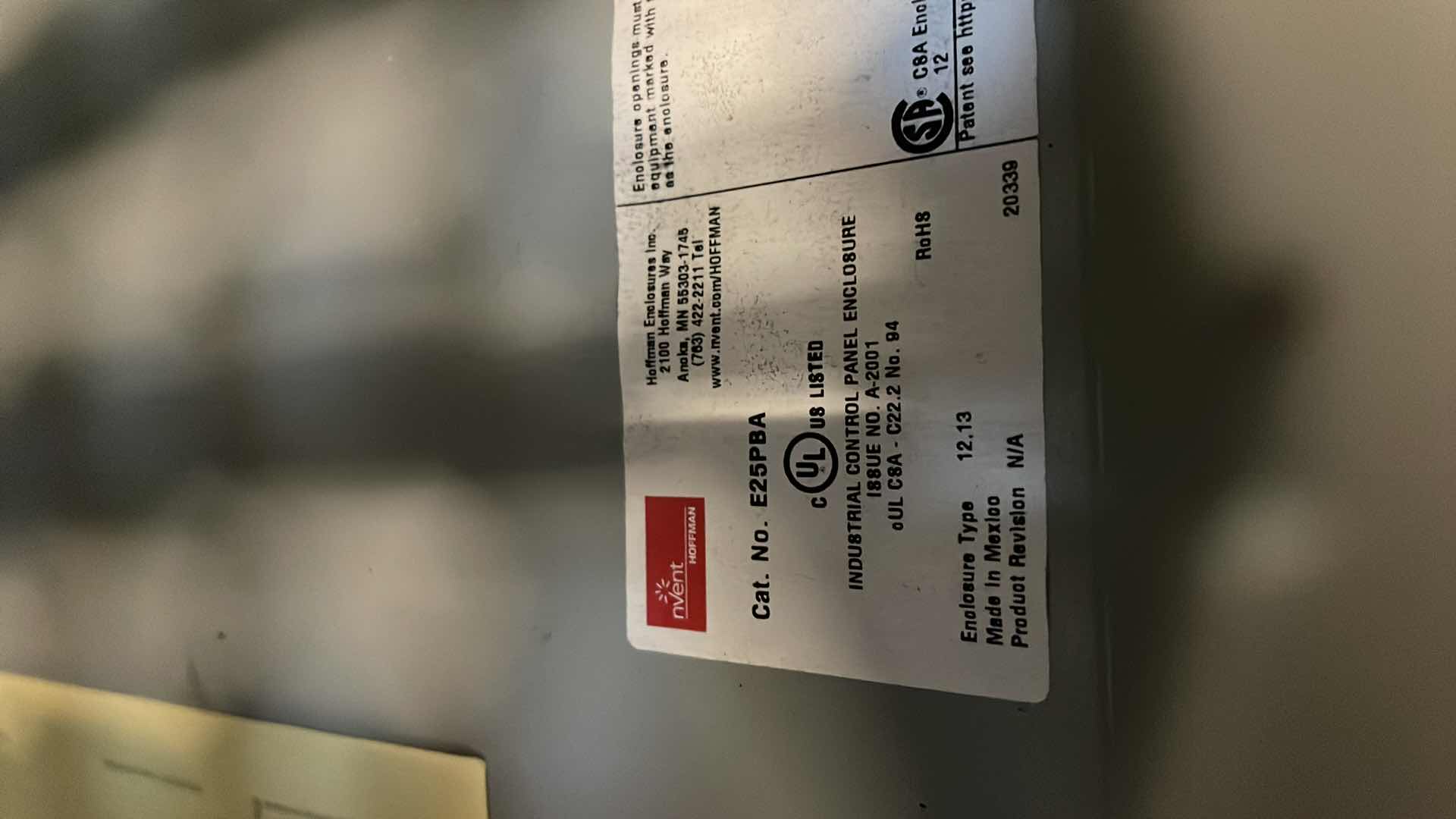 Photo 1 of HOFFMAN CONTROL PANEL BOXES E25PBA E12PB