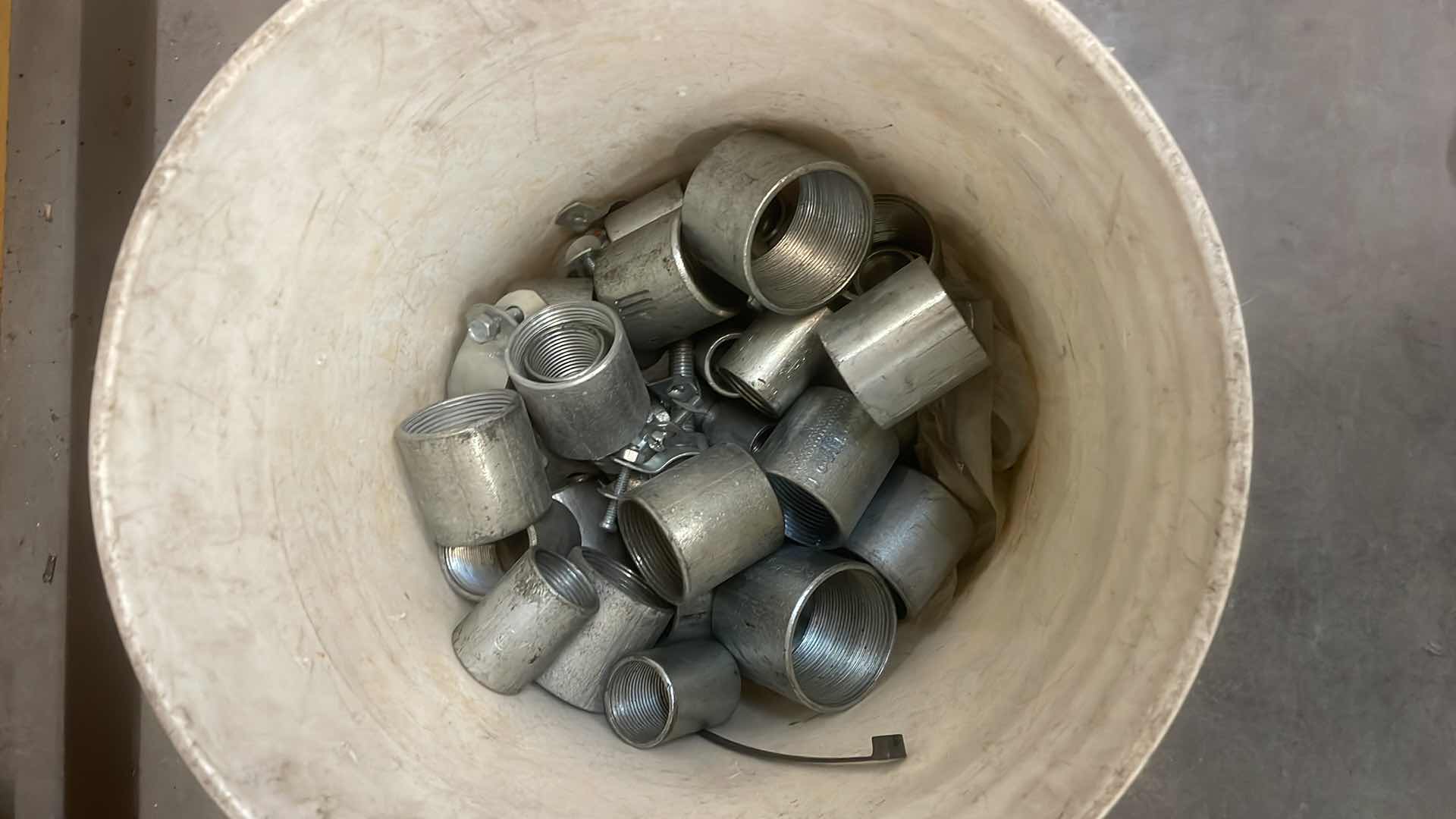 Photo 1 of BUCKETS OF COUPLINGS, NUTS AND BOLTS, LIGHTING COMPONENTS