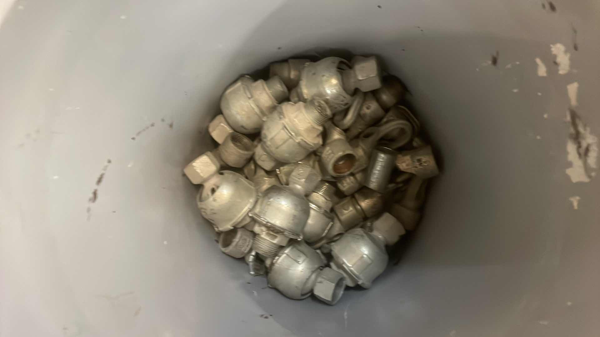 Photo 1 of BUCKETS OF COUPLINGS, NUTS AND BOLTS, LIGHTING COMPONENTS