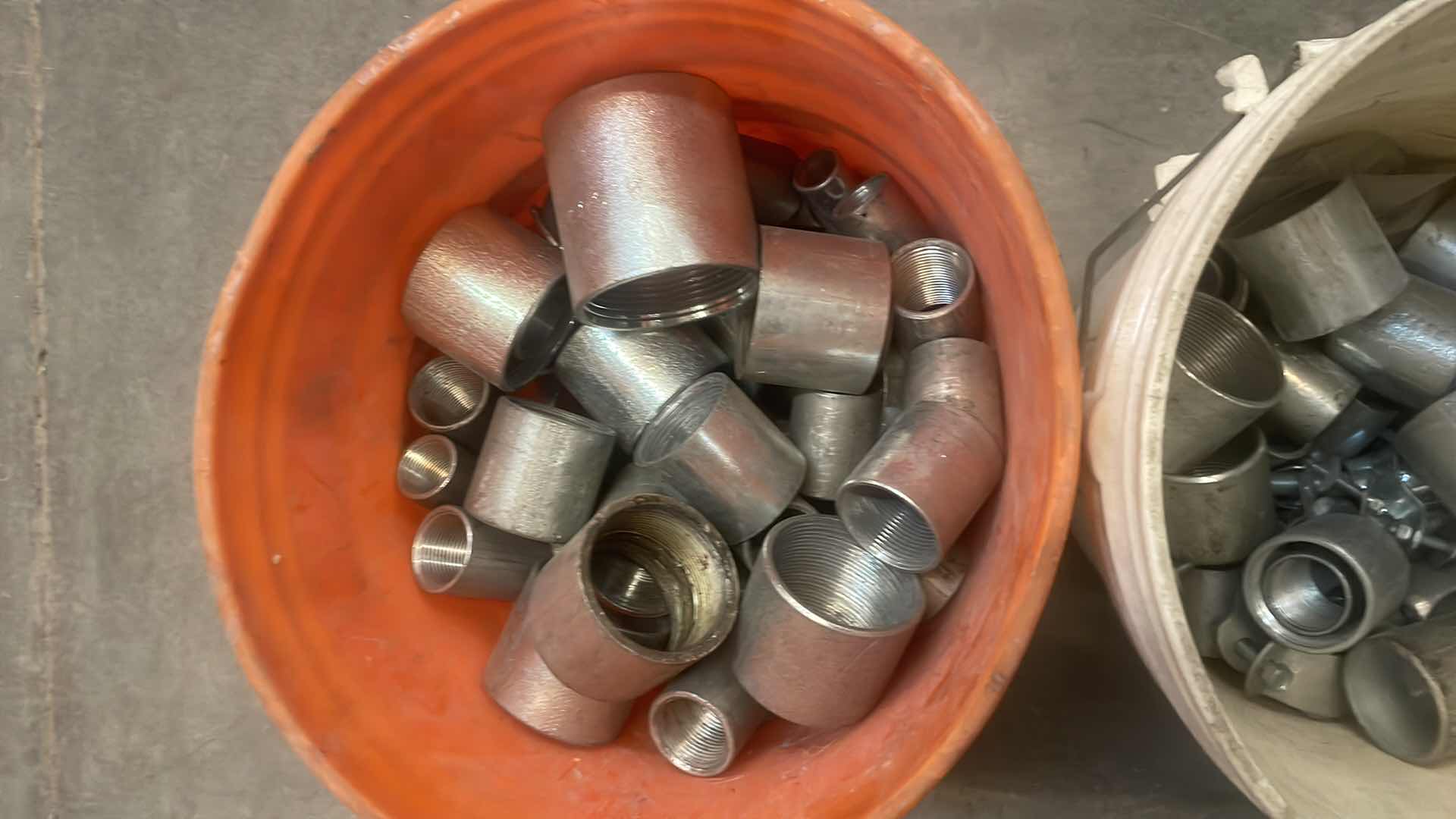 Photo 1 of BUCKETS OF COUPLINGS, NUTS AND BOLTS, LIGHTING COMPONENTS