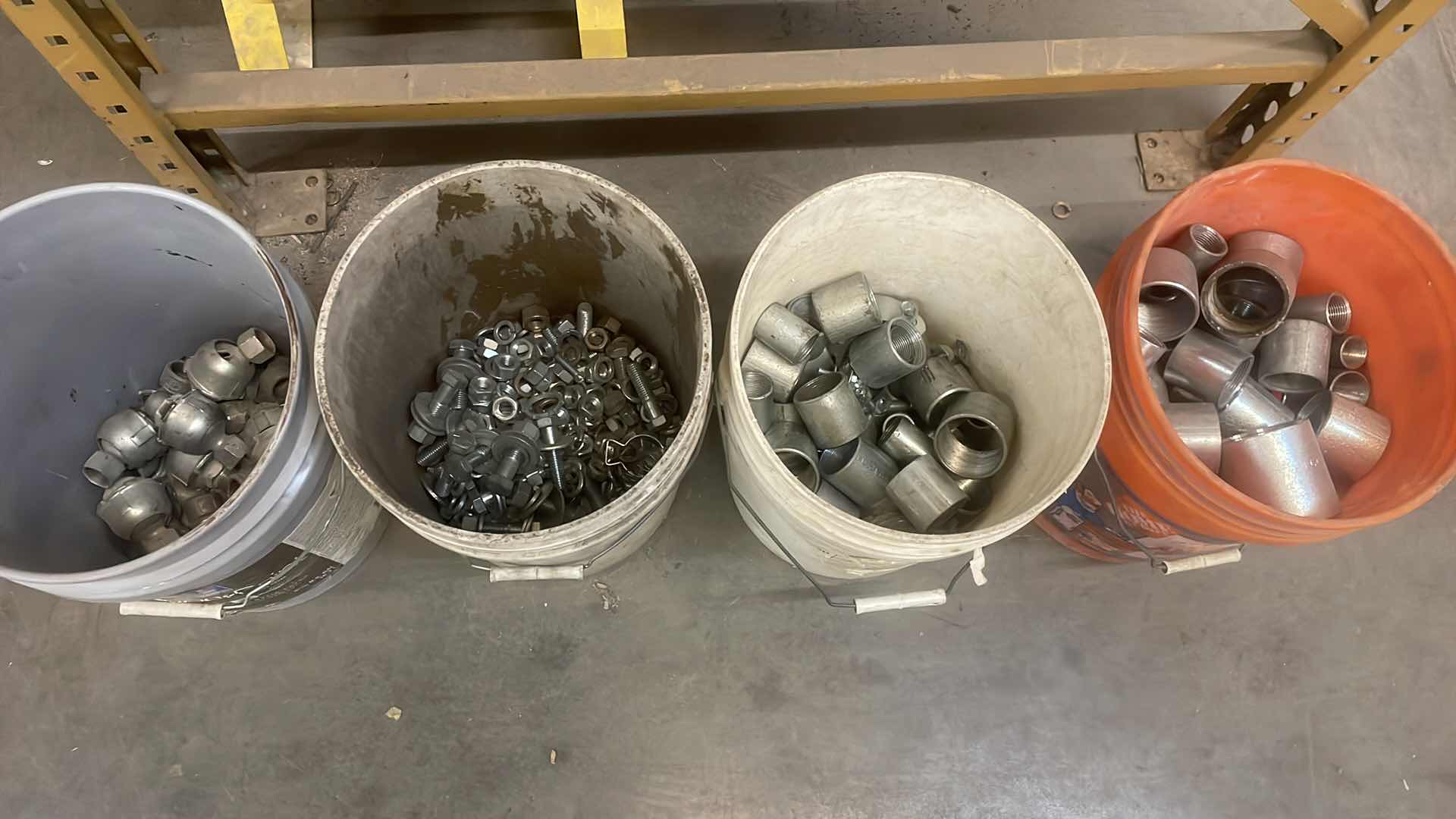 Photo 1 of BUCKETS OF COUPLINGS, NUTS AND BOLTS, LIGHTING COMPONENTS