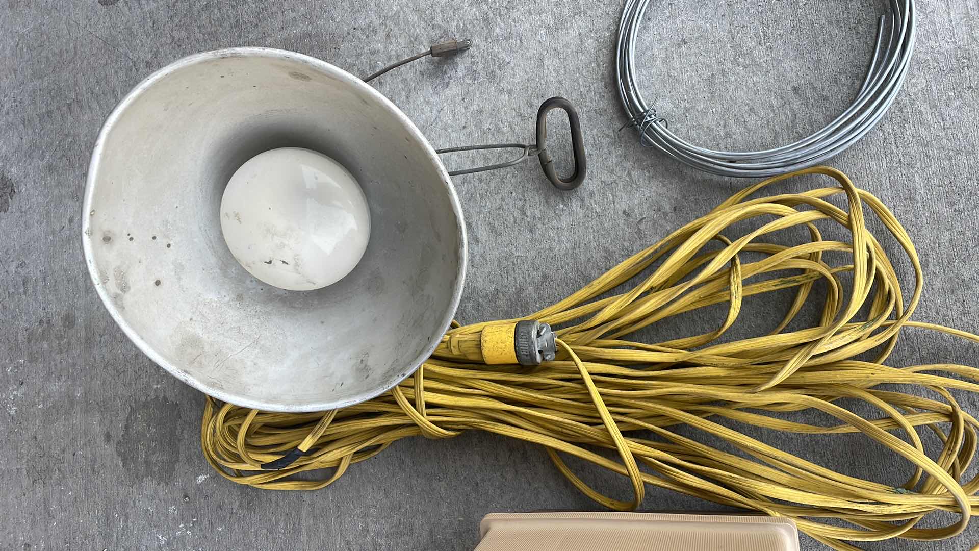 Photo 1 of ELECTRICAL CORD DROP LIGHT AND TACKLE BOX WITH MISC ELECTRICAL COMPONENTS & CORDS