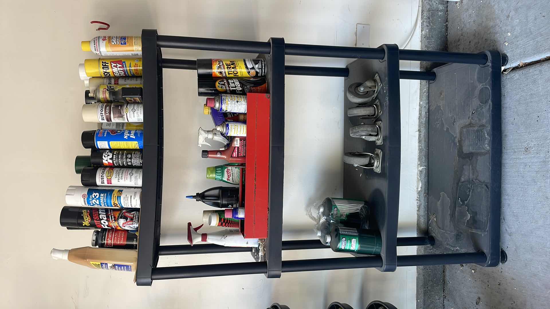 Photo 1 of PLASTIC 4 SHELF RACK WITH CONTENTS 34”x16”x55”