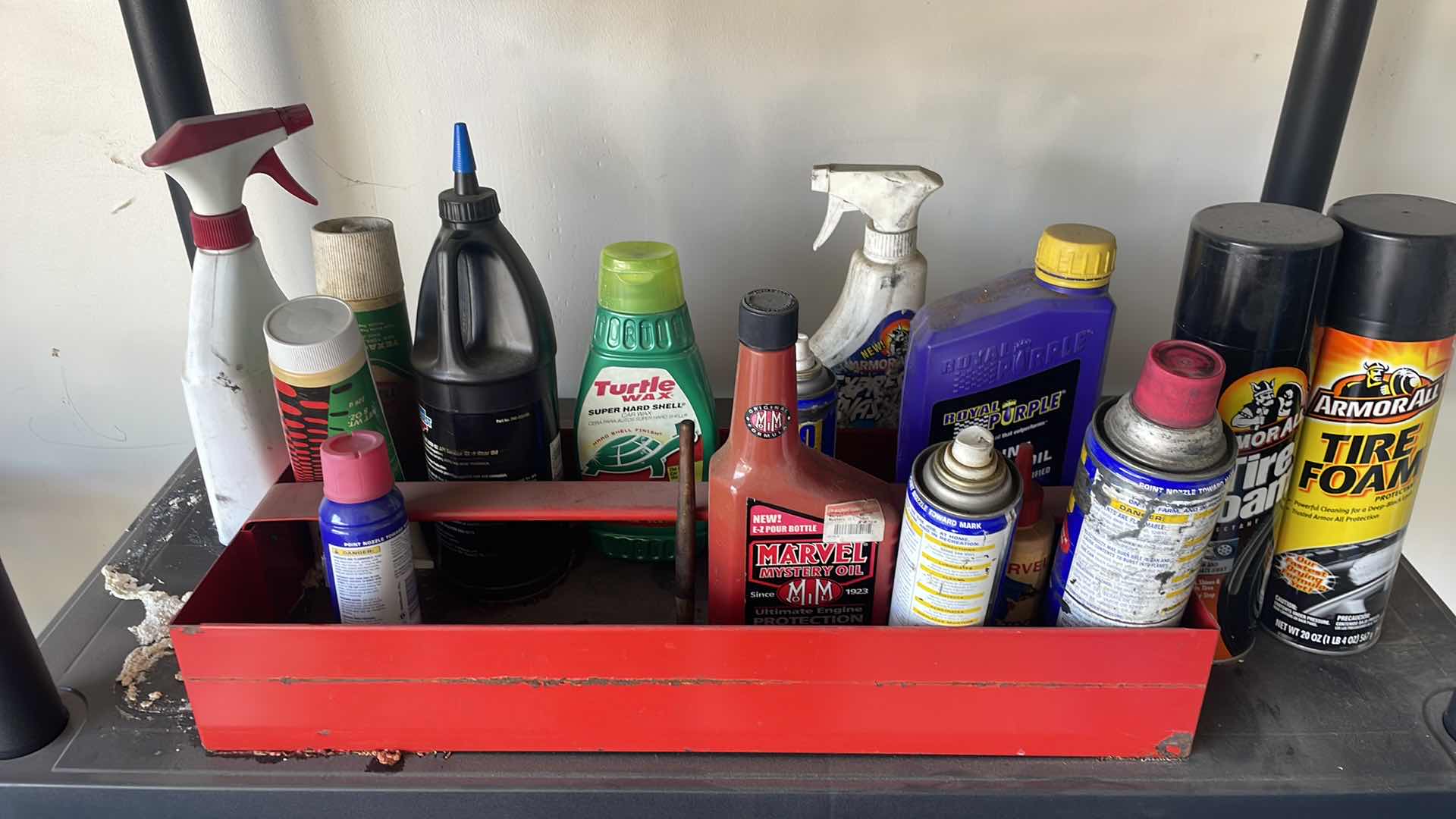 Photo 1 of PLASTIC 4 SHELF RACK WITH CONTENTS 34”x16”x55”