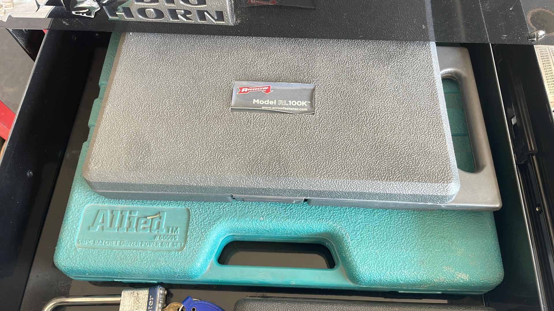 Photo 1 of KOBALT WORK BENCH AND TOOLBOX WITH LIGHT AND POWER STRIP 45”x24”x63” CRAFTSMAN TORQUE WRENCH BLUE POINT ADJUSTABLE GROOVE PLIERS DREMAL