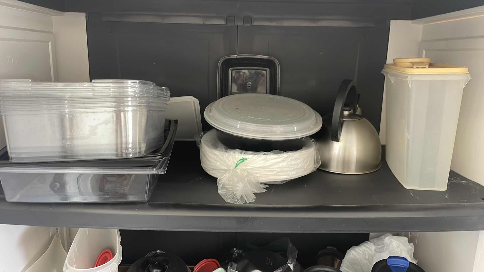 Photo 1 of PLASTIC STORAGE PANTRY 35”x18”x71” WITH CONTENTS