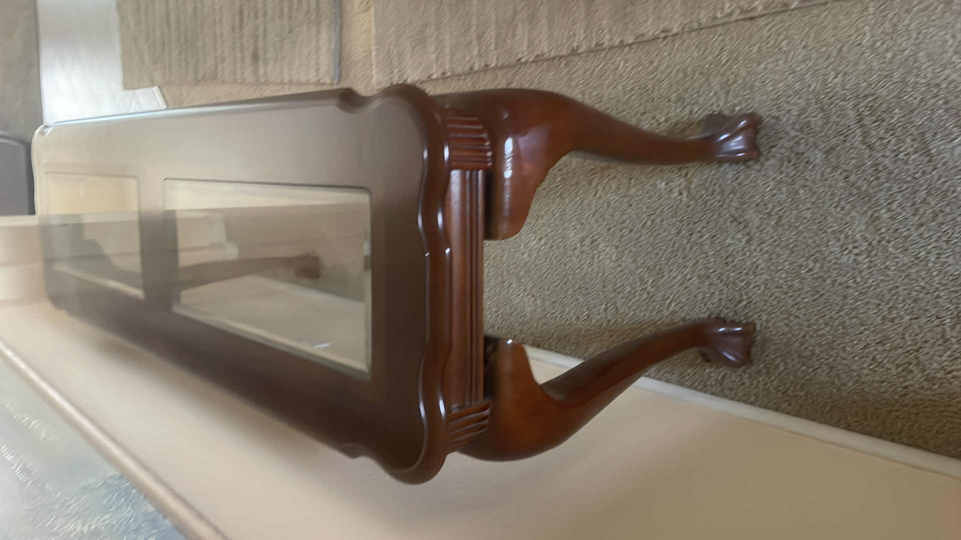 Photo 1 of GLASS TOP CHERRY ACCENT TABLE 52”x 16”x27”