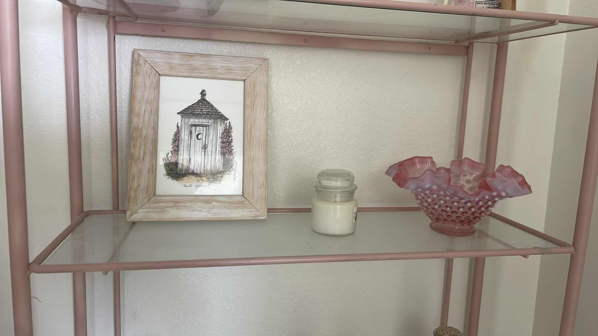 Photo 1 of PINK METAL OVER TOLIET RACK WITH DECOR 26”x9”x 61”