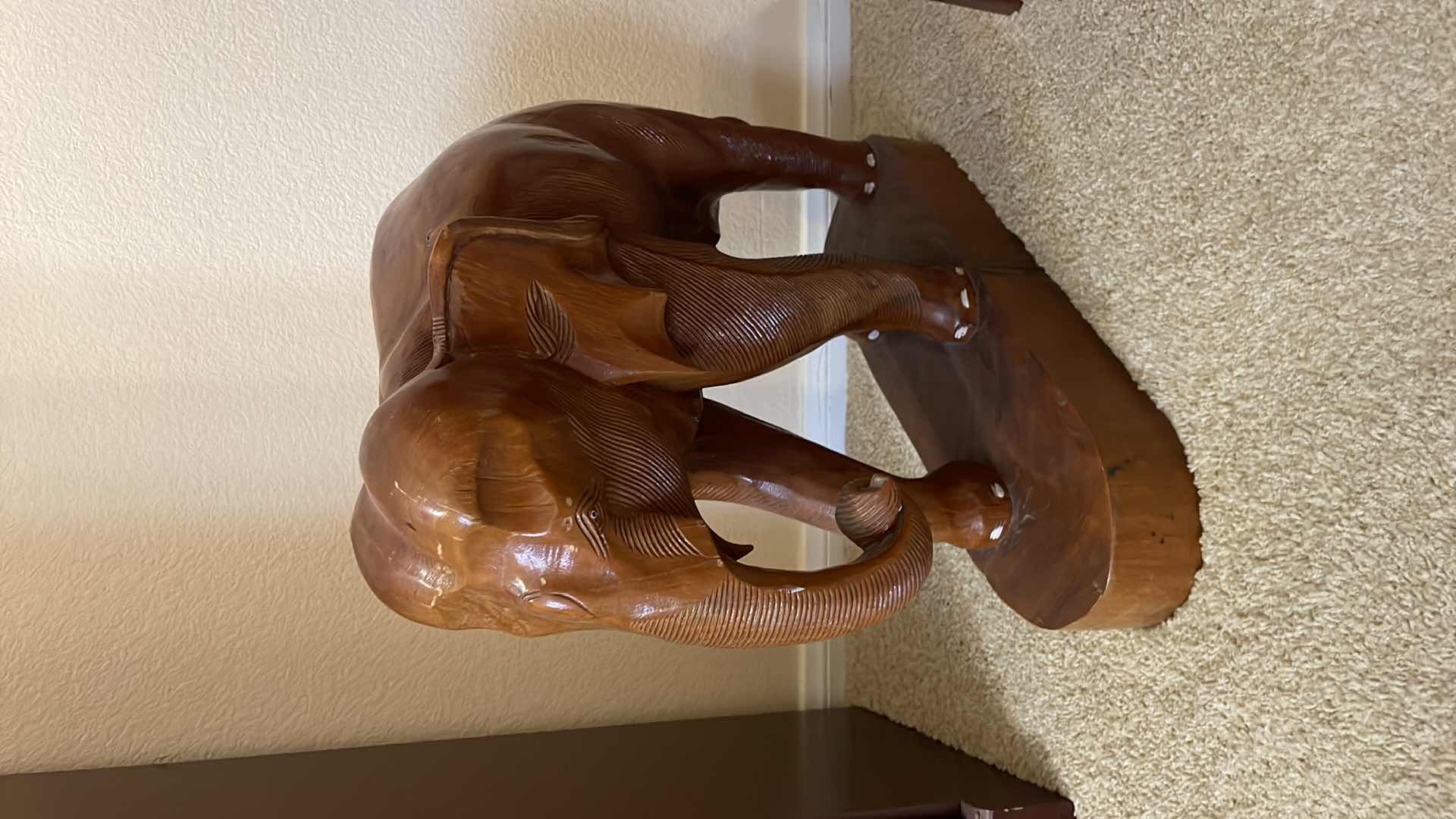 Photo 1 of VINTAGE WOODEN ELEPHANT CARVING 18” TALL 20” LONG