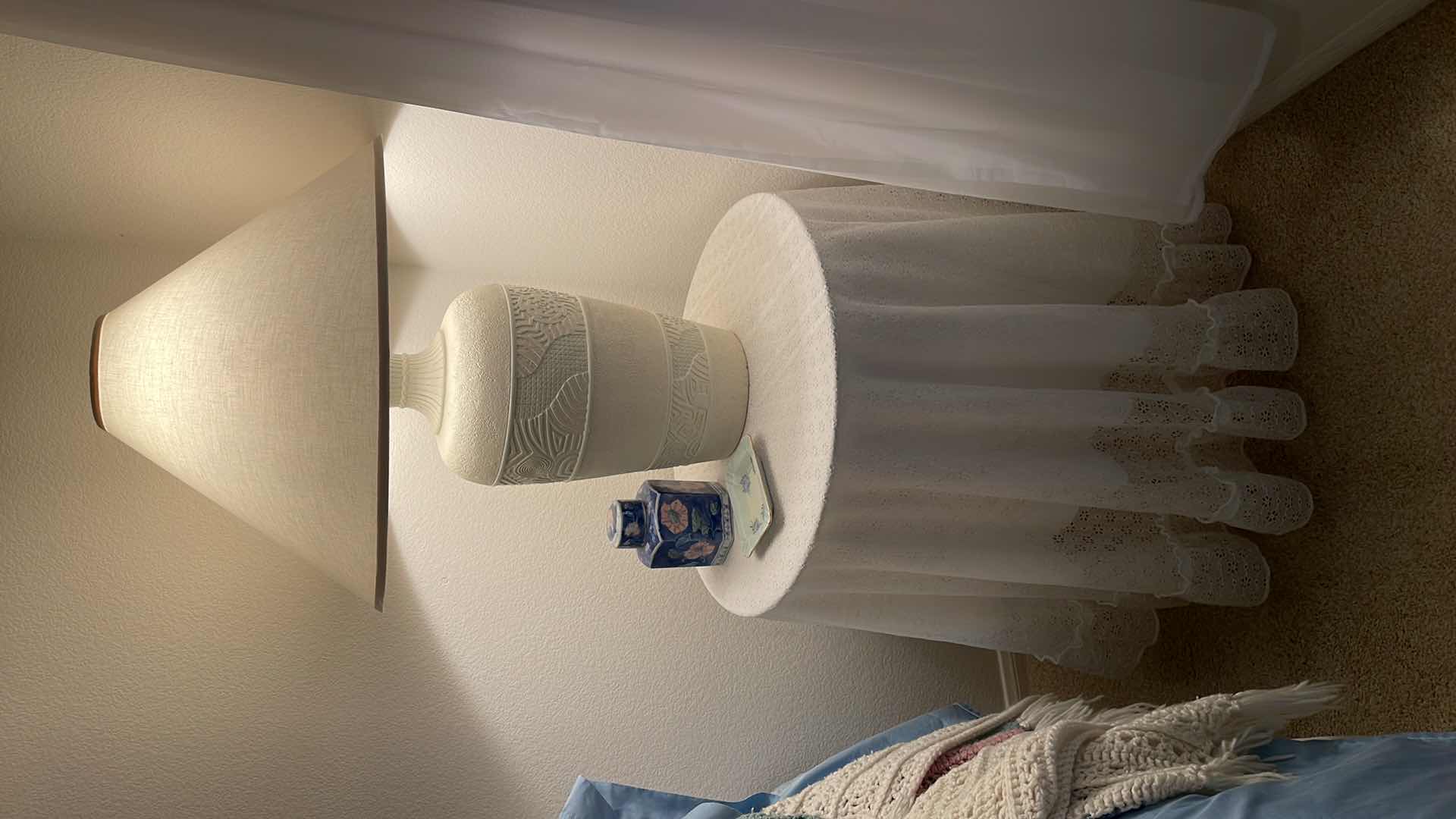 Photo 1 of ROUND TABLE 23” WOOD/GLASS TOP WITH 31” LAMP AND DECOR