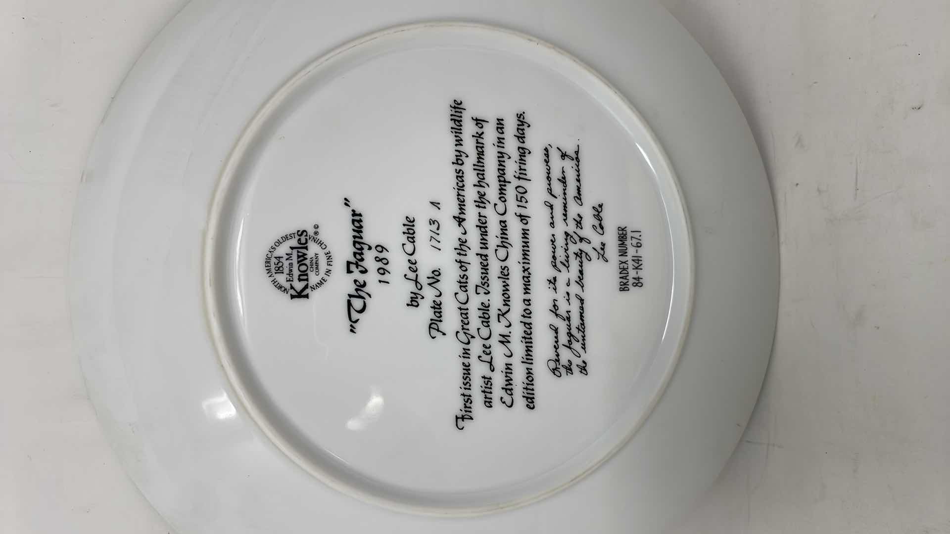 Photo 1 of “THE JAGUAR” BY LEE CABLE FOR EDWIN M. KNOWLES CHINA CO., 1989 PLATE # 1713A