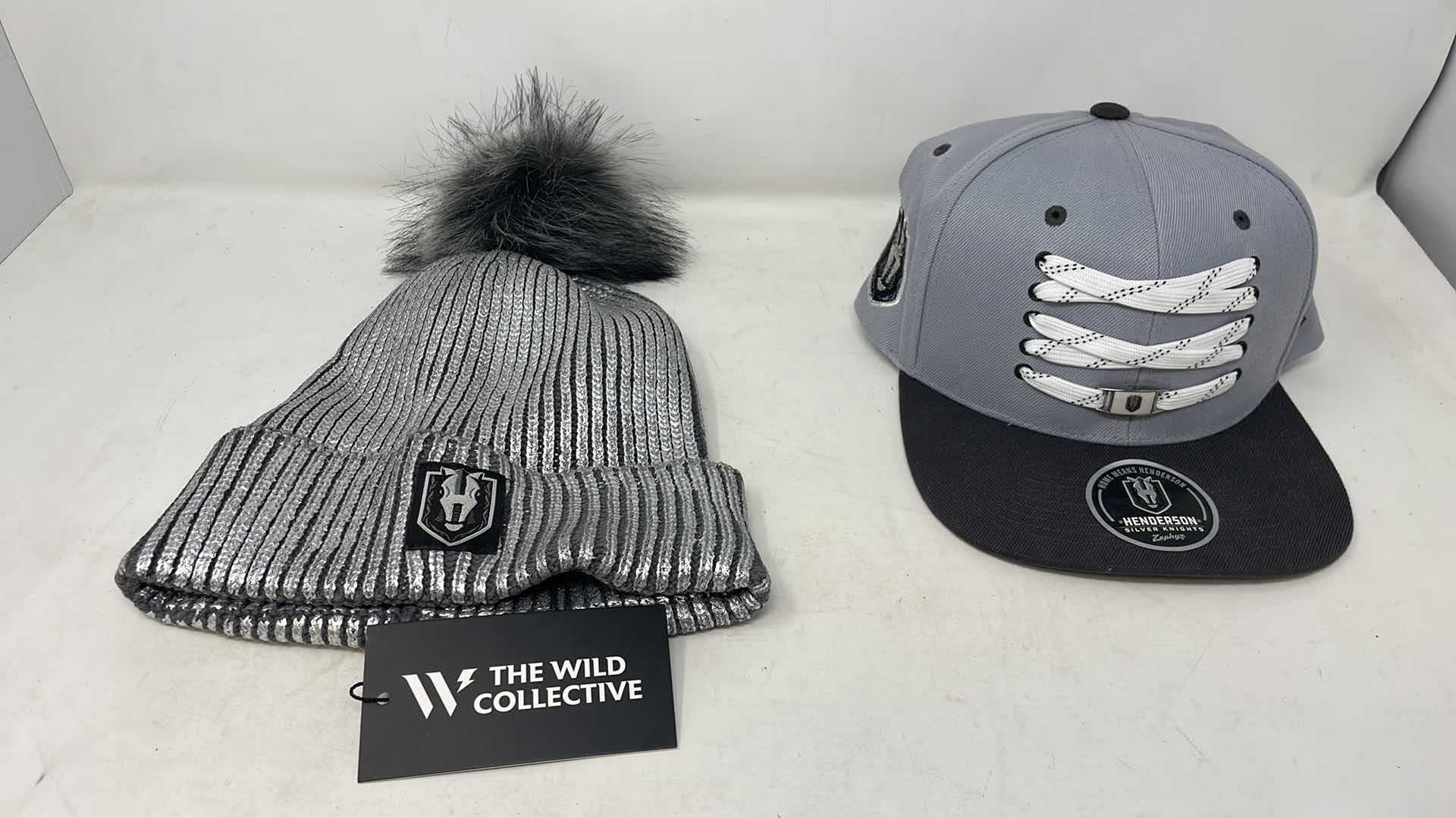 Photo 1 of HENDERSON SILVER KNIGHTS SNAP BACK ZEPHYR LACER COLLECTION HAT AND SILVER AND BLACK POM BEANIE NEW