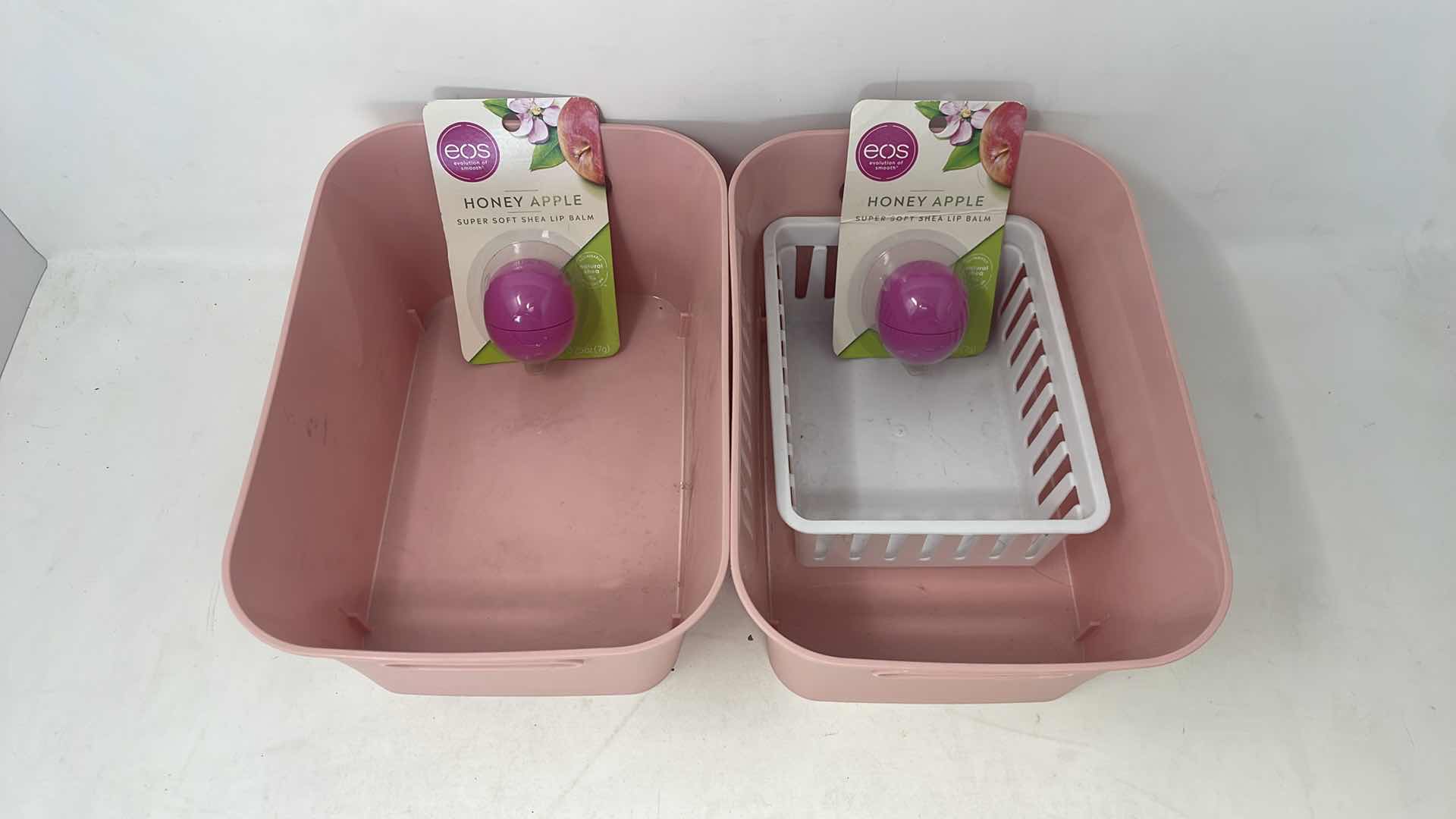 Photo 1 of STORAGE BINS AND EOS HONEY APPLE LIP BALMS