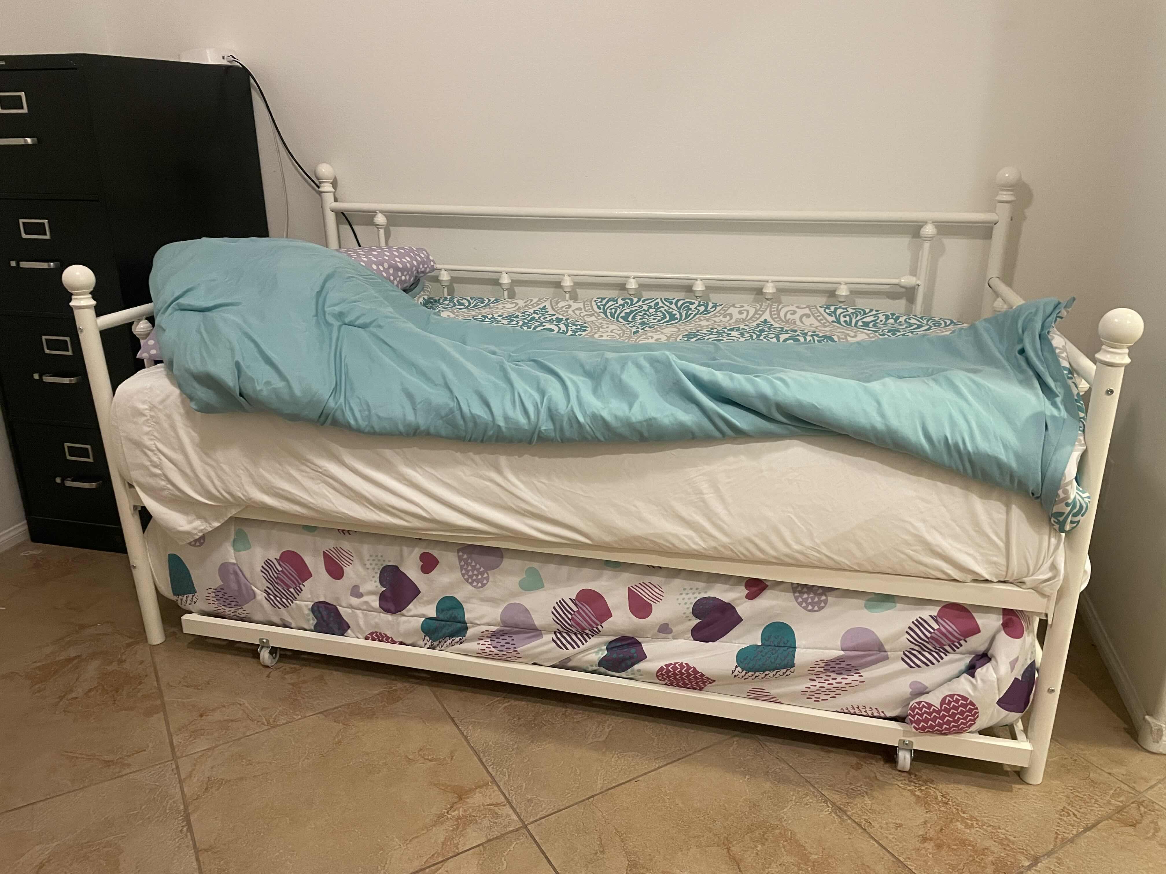 Photo 1 of DAY BED WITH 2 TWIN MATTRESSES BARELY USED WITH SHEETS AND COMFORTERS