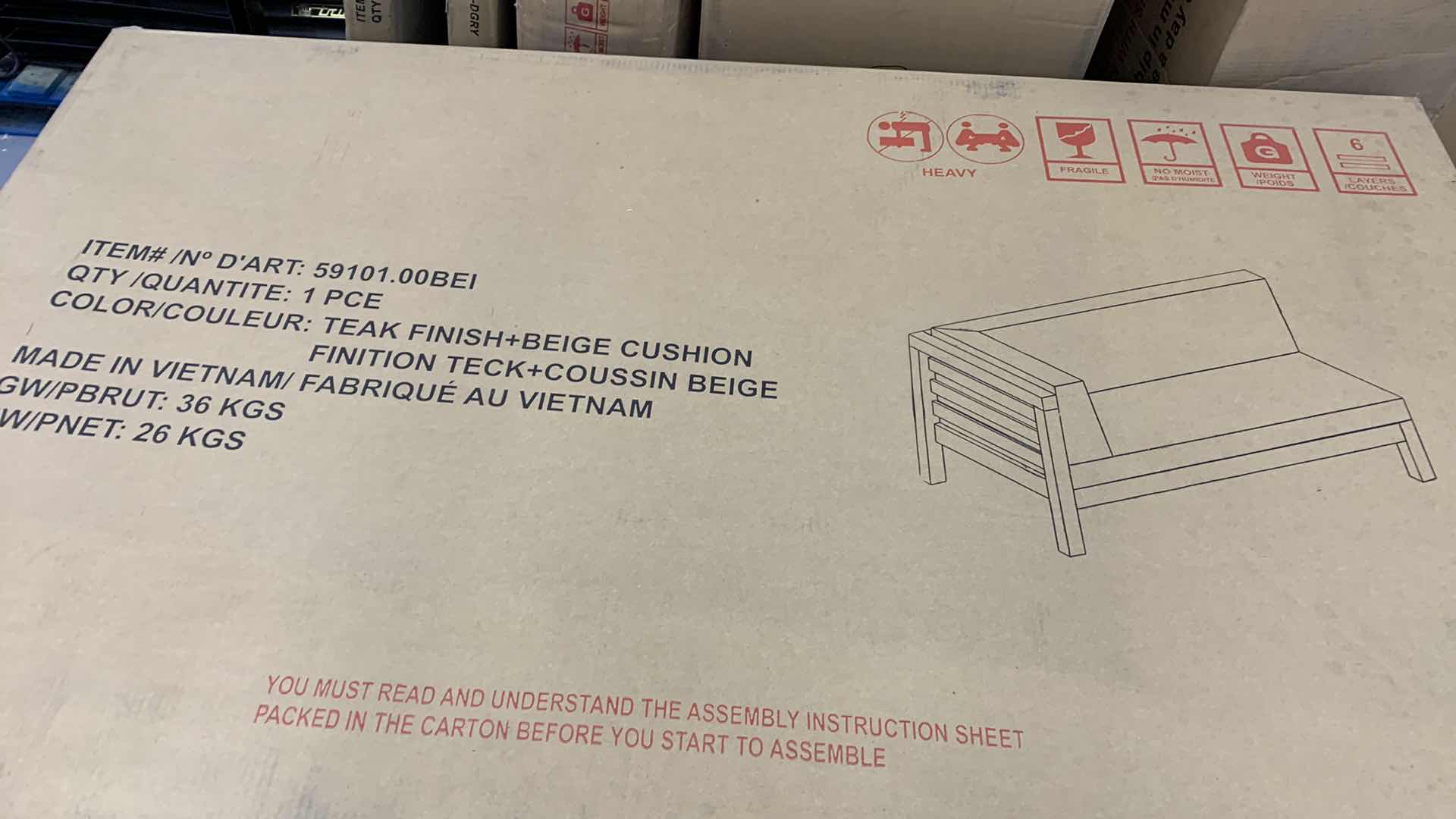 Photo 1 of CASCADA OUTDOOR ACACIA WOOD LEFT-ARM LOVESEAT WITH BEIGE CUSHIONS TEAK FINISH