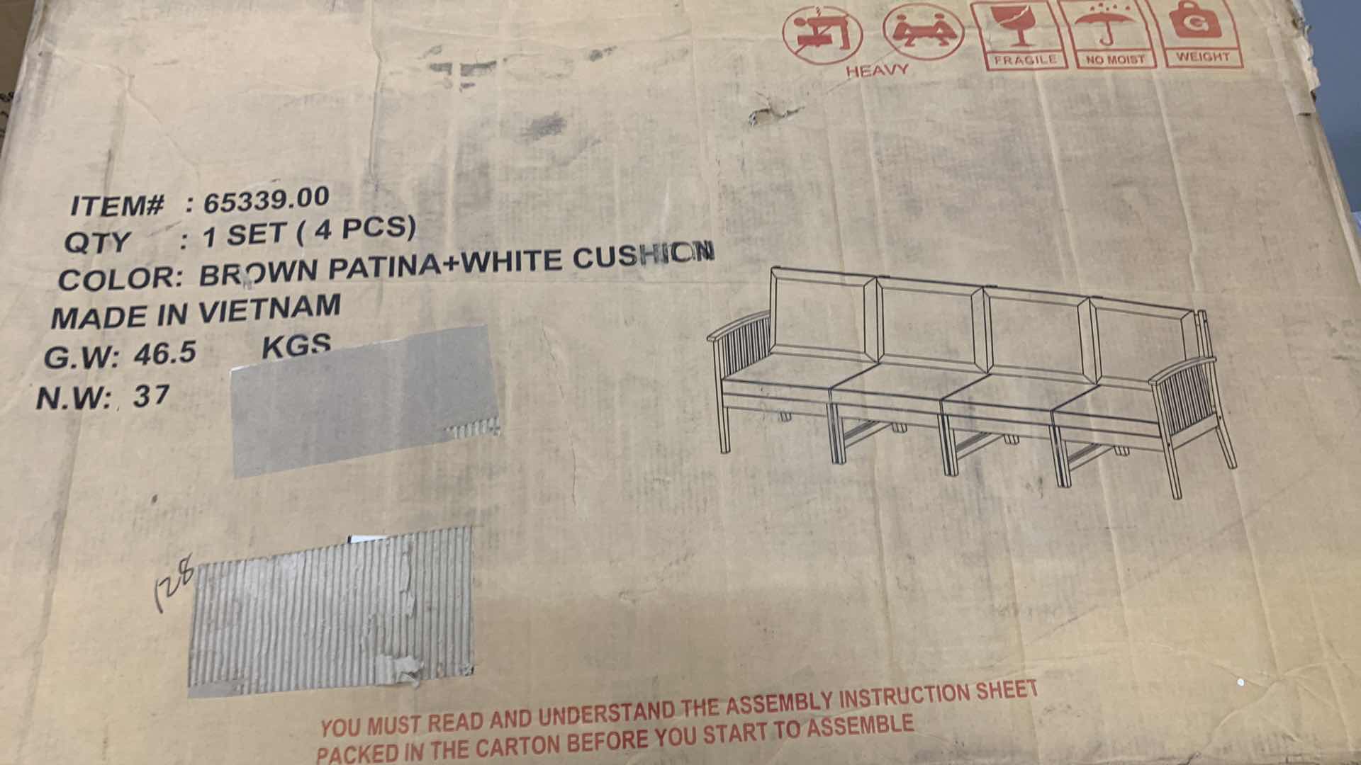 Photo 1 of ACACIA WOOD OUTDOOR SOFA WITH A BROWN PATINA AND WHITE CUSHIONS MODEL 65339.00