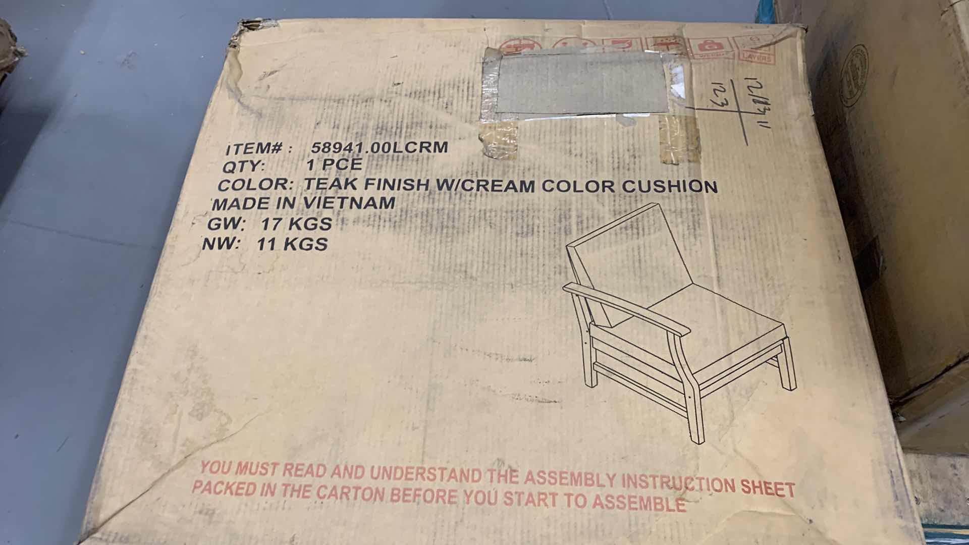 Photo 1 of OUTDOOR LEFT ARM CHAIR WITH TEAK FINISH AND CREAM COLORED CUSHIONS MODEL 58941.00CRM