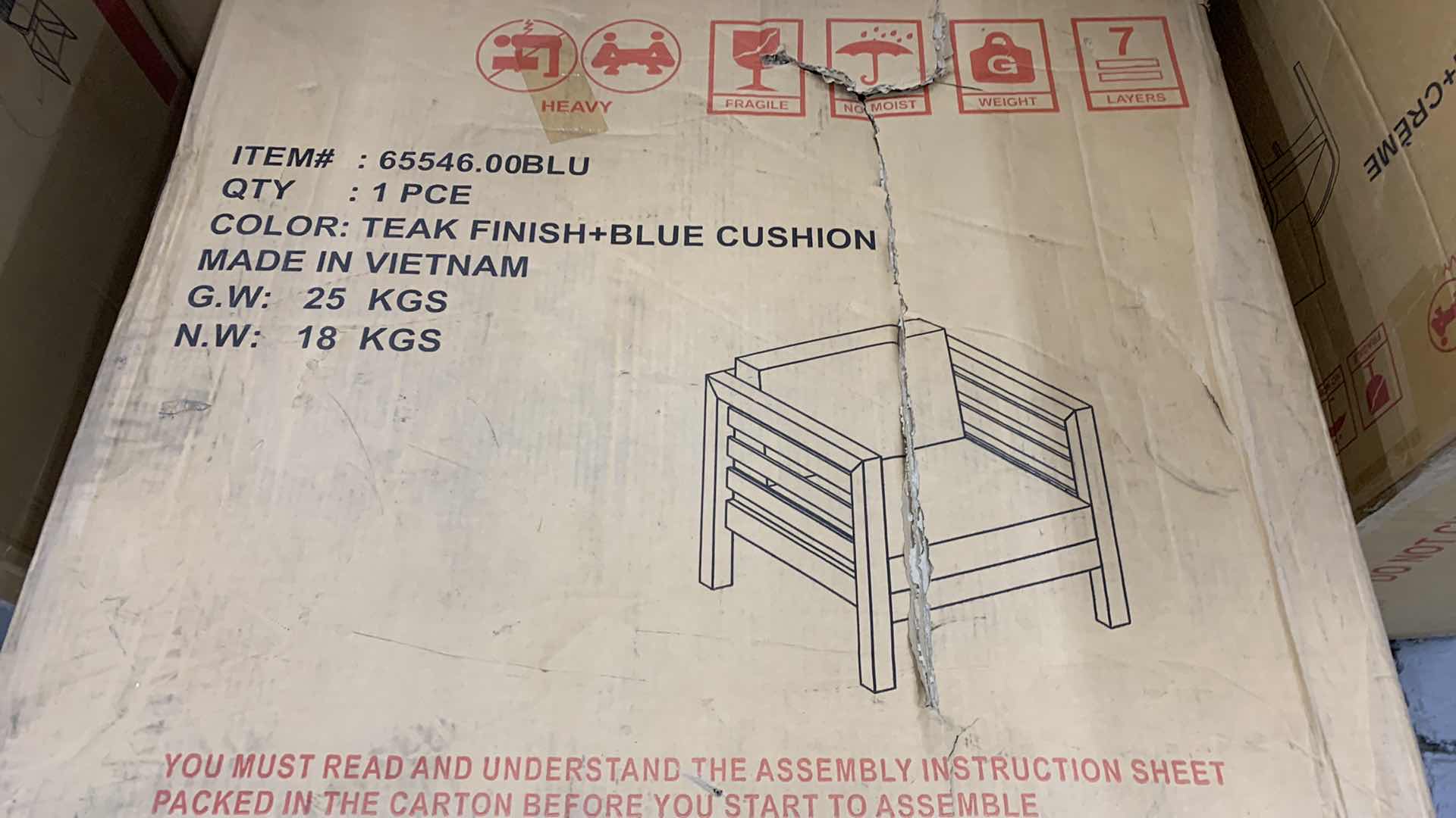 Photo 1 of LOUISE OUTDOOR ACACIA WOOD CLUB CHAIR WITH BLUE CUSHION TEAK FINISH