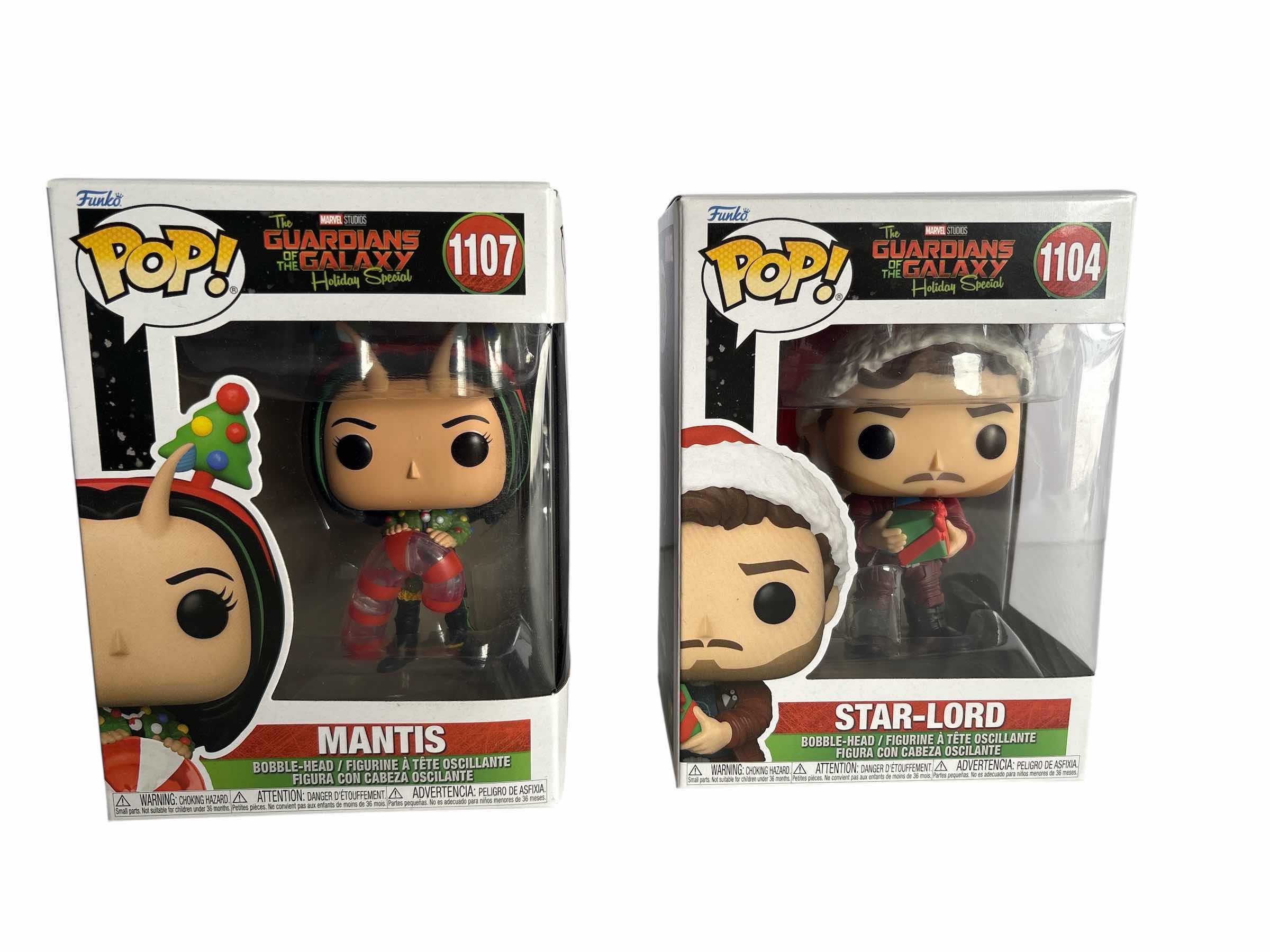 Photo 1 of (2)PCS NIB FUNKO POP GUARDIANS OF THE GALAXY MANTIS AND STAR-LORD HOLIDAY EDITION