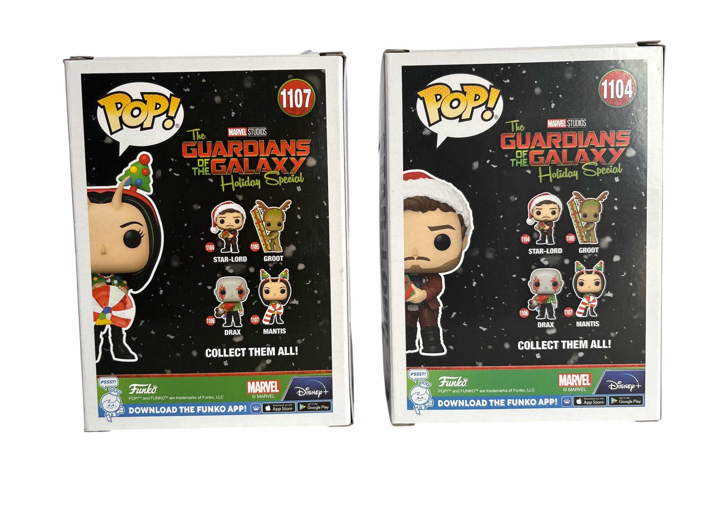 Photo 1 of (2)PCS NIB FUNKO POP GUARDIANS OF THE GALAXY MANTIS AND STAR-LORD HOLIDAY EDITION