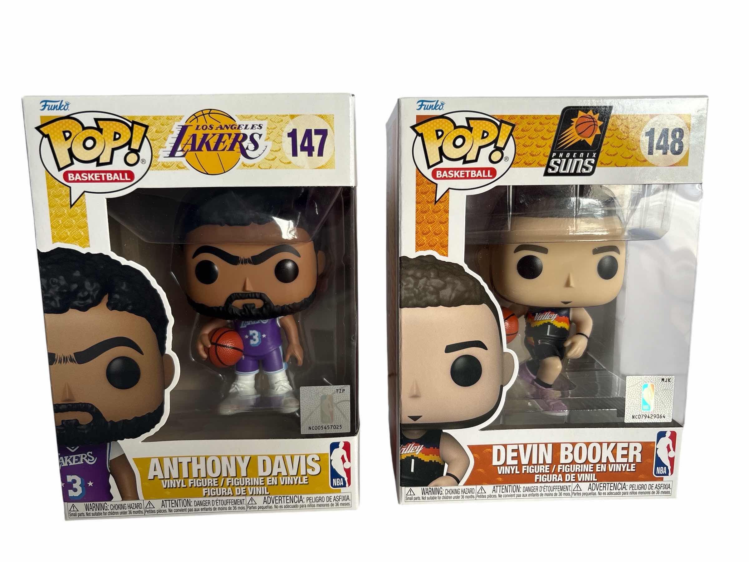 Photo 1 of $21 (2)PCS NIB FUNKO POP BASKETBALL DEVIN BOOKER AND ANYHONY DAVIS