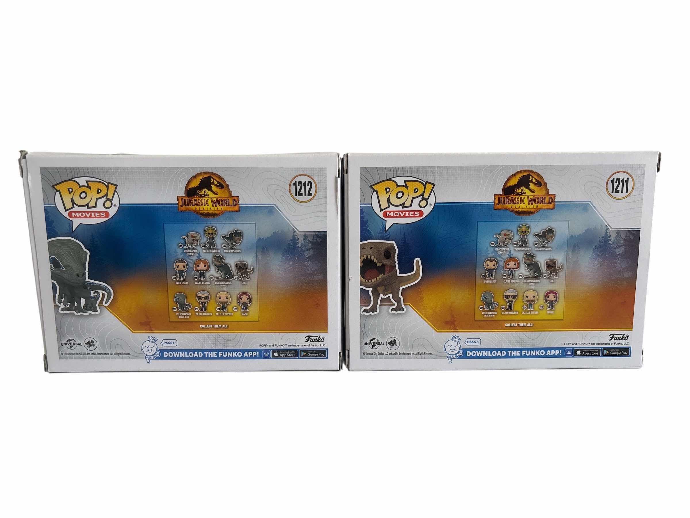 Photo 1 of (2) PCS. NIB FUNKO POP T REX & VELOCIRAPTOR (BLUE & BETA) JURASSIC WORLD