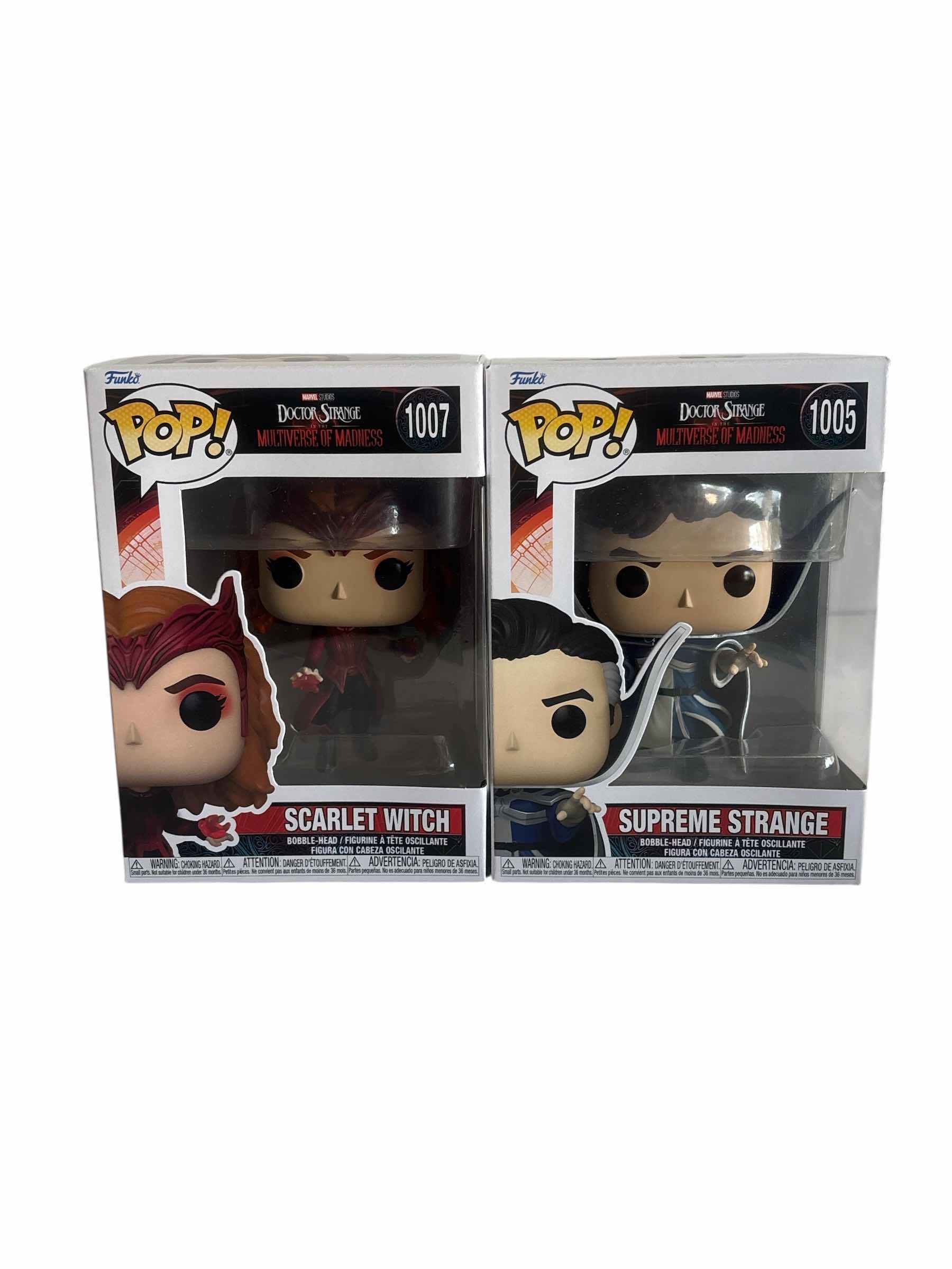 Photo 1 of (2) PCS NIB FUNKO POP SCARLET WITCH & SUPREME STRANGE DOCTOR STRANGE MULTIVERSE OF MADNESS