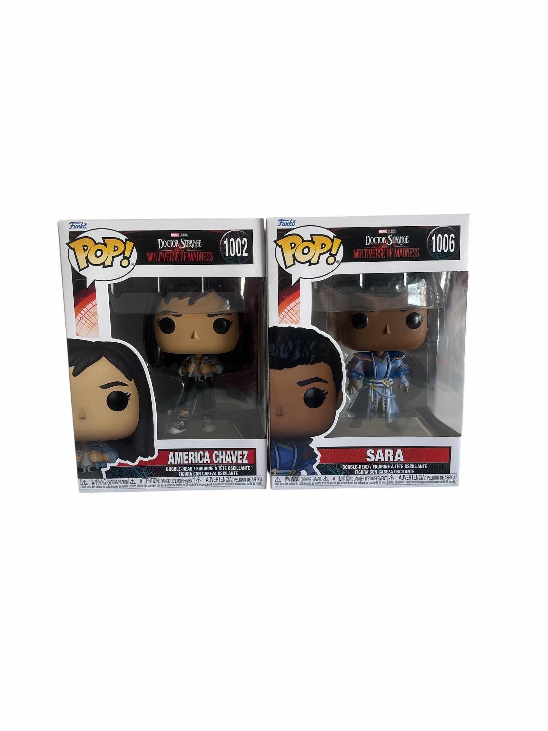Photo 1 of (2)PCS NIB FUNKO POP AMERICA CHAVEZ & SARA DOCTOR STRANGE IN THE MULTIVERSE OF MADNESS