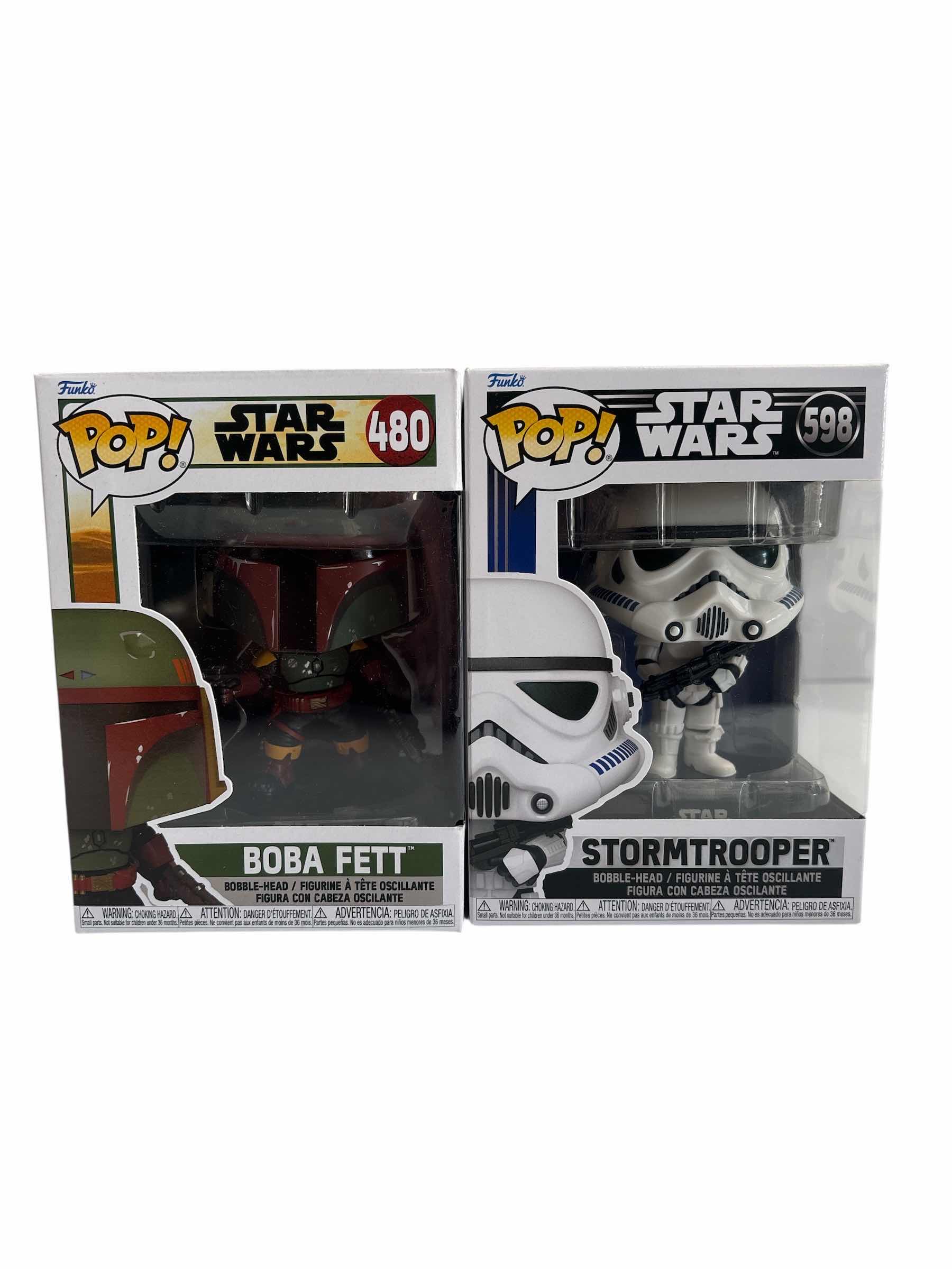 Photo 1 of (2)PCS NIB FUNKO POP BOBA FETT & STORMTROOPER STAR WARS