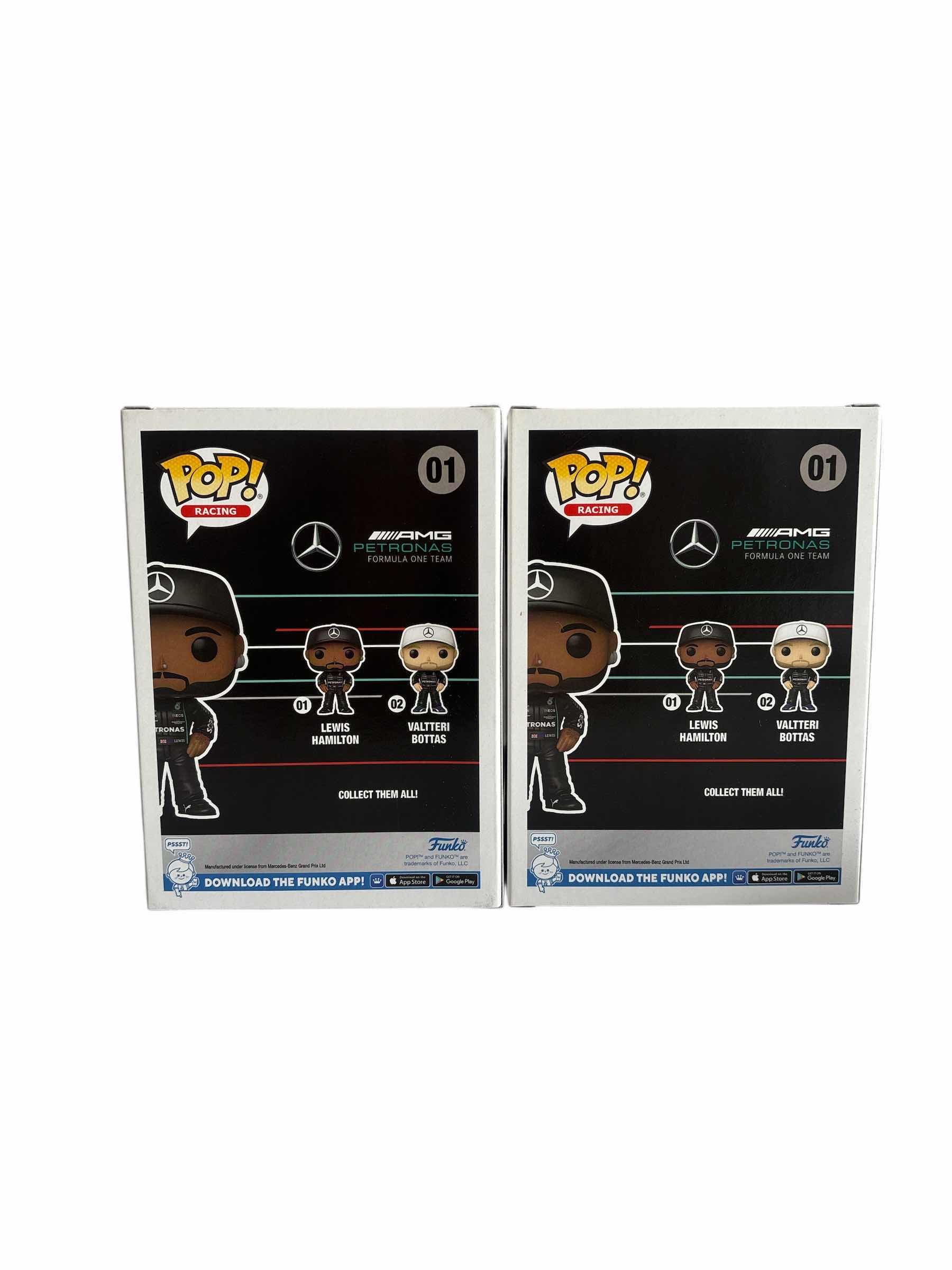 Photo 1 of (2)PCS NIB FUNKO POP LEWIS HAMILTON AMG PETRONAS F1 TEAM