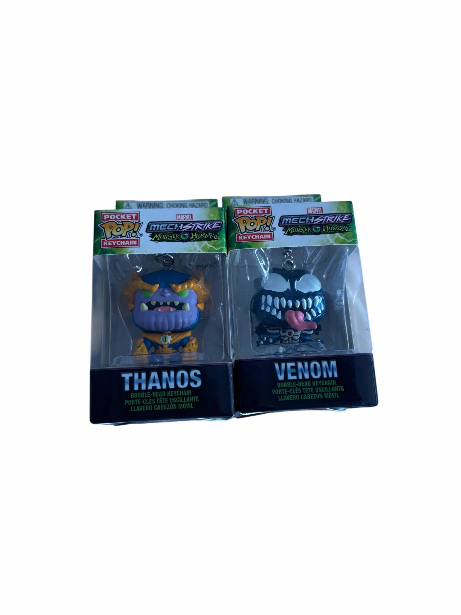 Photo 1 of (2)PCS NIB FUNKO POP POCKET KEYCHAINS MECH STRIKE MONSTER HUNTERS THANOS & VENOM