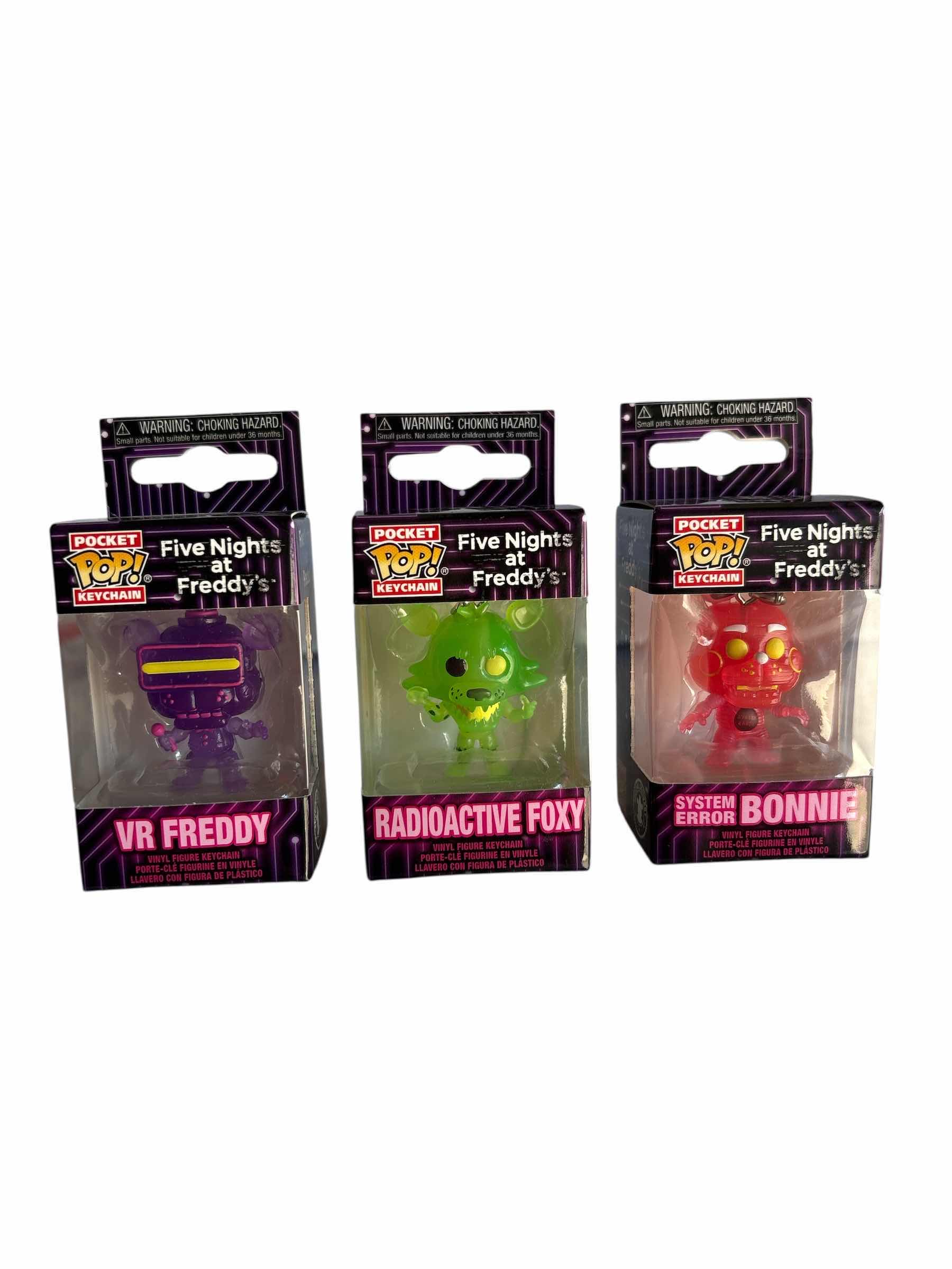 Photo 1 of NIB (3)PCS FUNKO POCKET POP FIVE NIGHTS  FREDDYS KEYCHAIN RETAIL $42