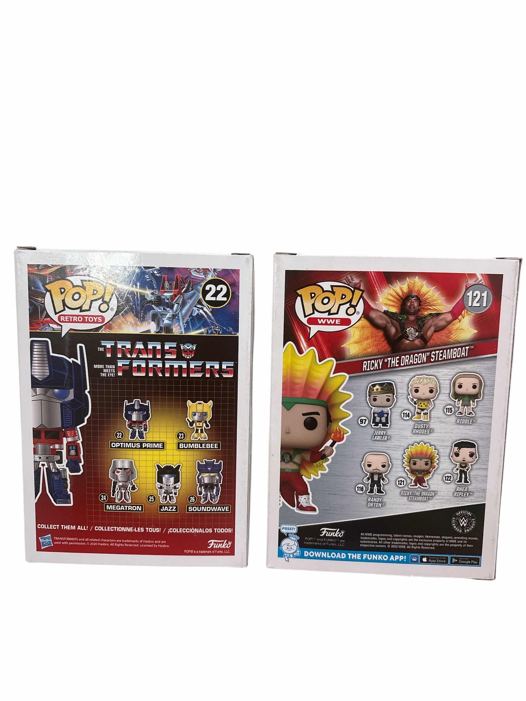 Photo 1 of NIB (2)PCS FUNKO POP TRANSFORMERS OPTIMUS PRIME AND WWE RICKY STEAMBOAT