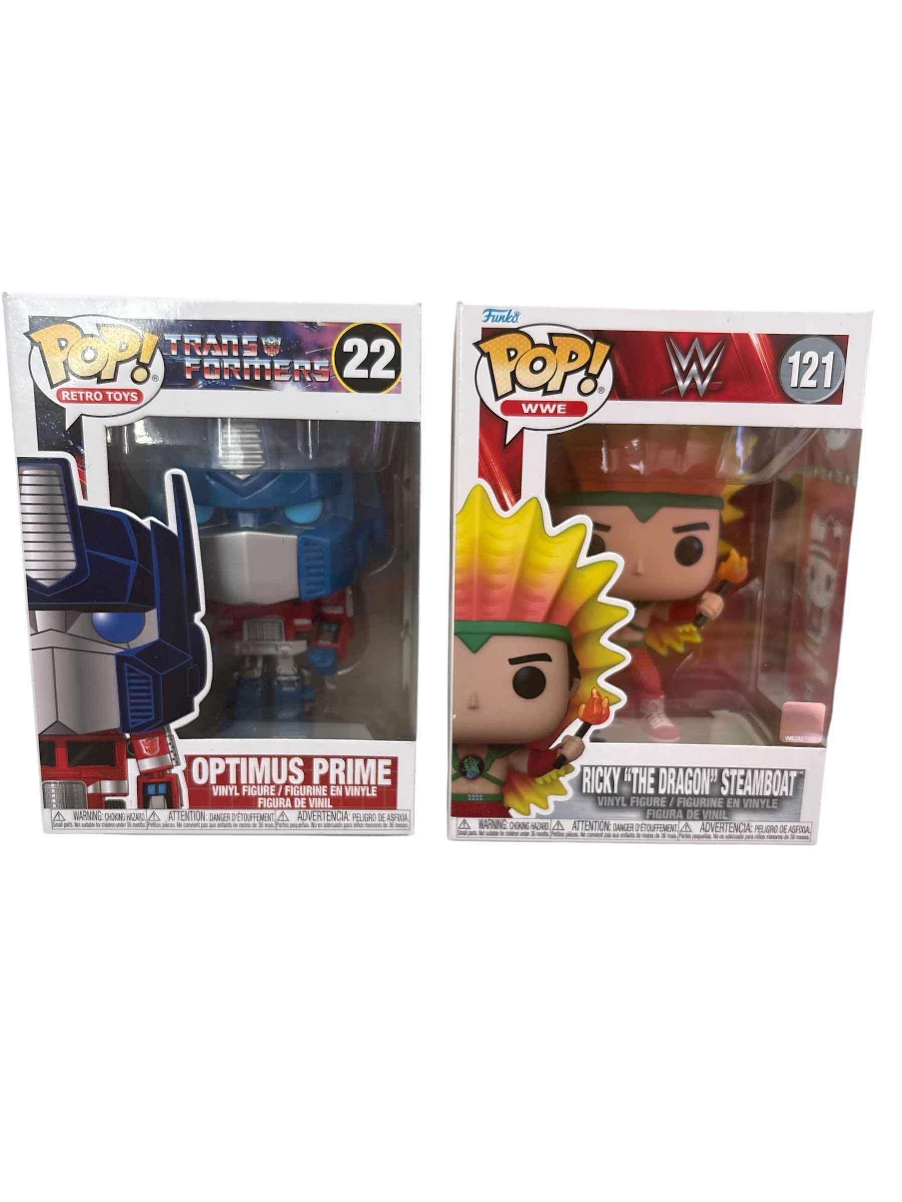 Photo 1 of NIB (2)PCS FUNKO POP TRANSFORMERS OPTIMUS PRIME AND WWE RICKY STEAMBOAT