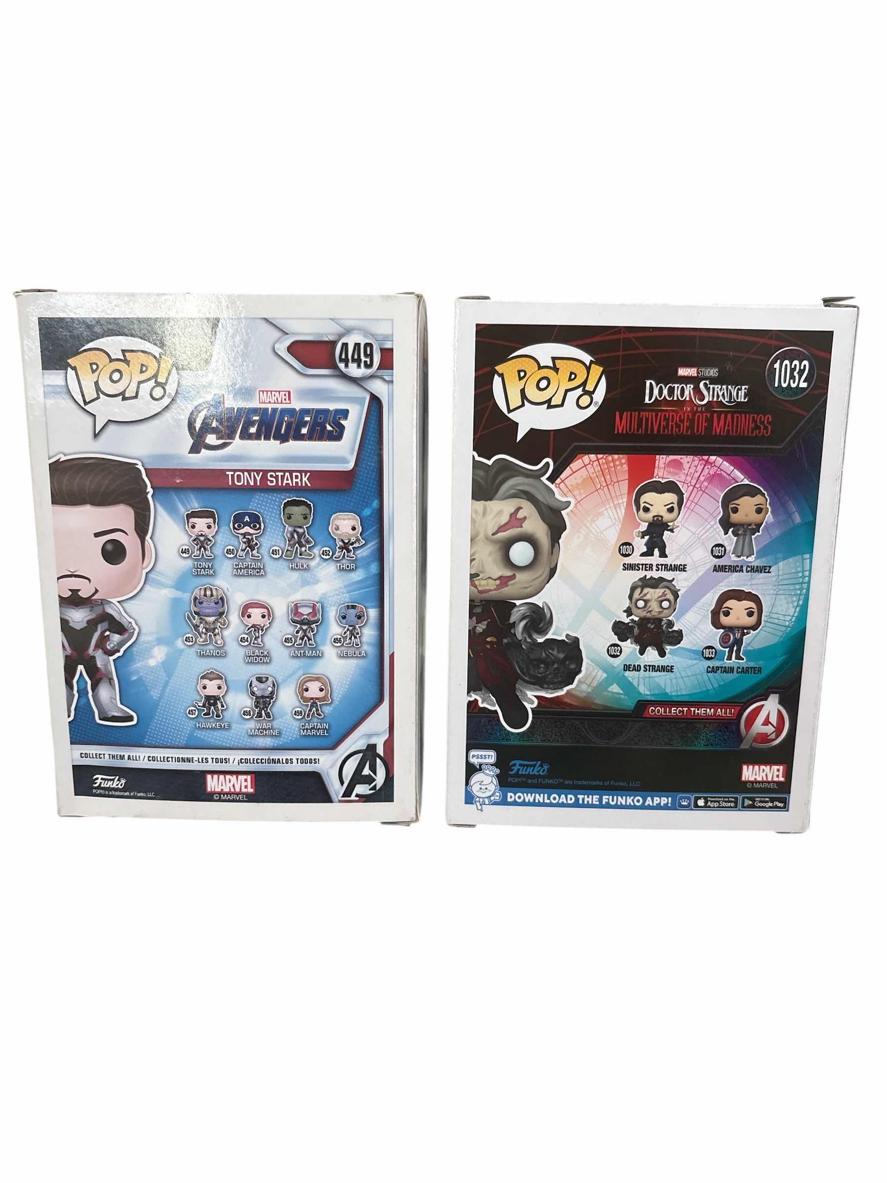 Photo 1 of NIB (2)PCS FUNKO POP MARVEL TONY STARK AND DOCTOR STRANGE DEAD STRANGE RETAIL $21