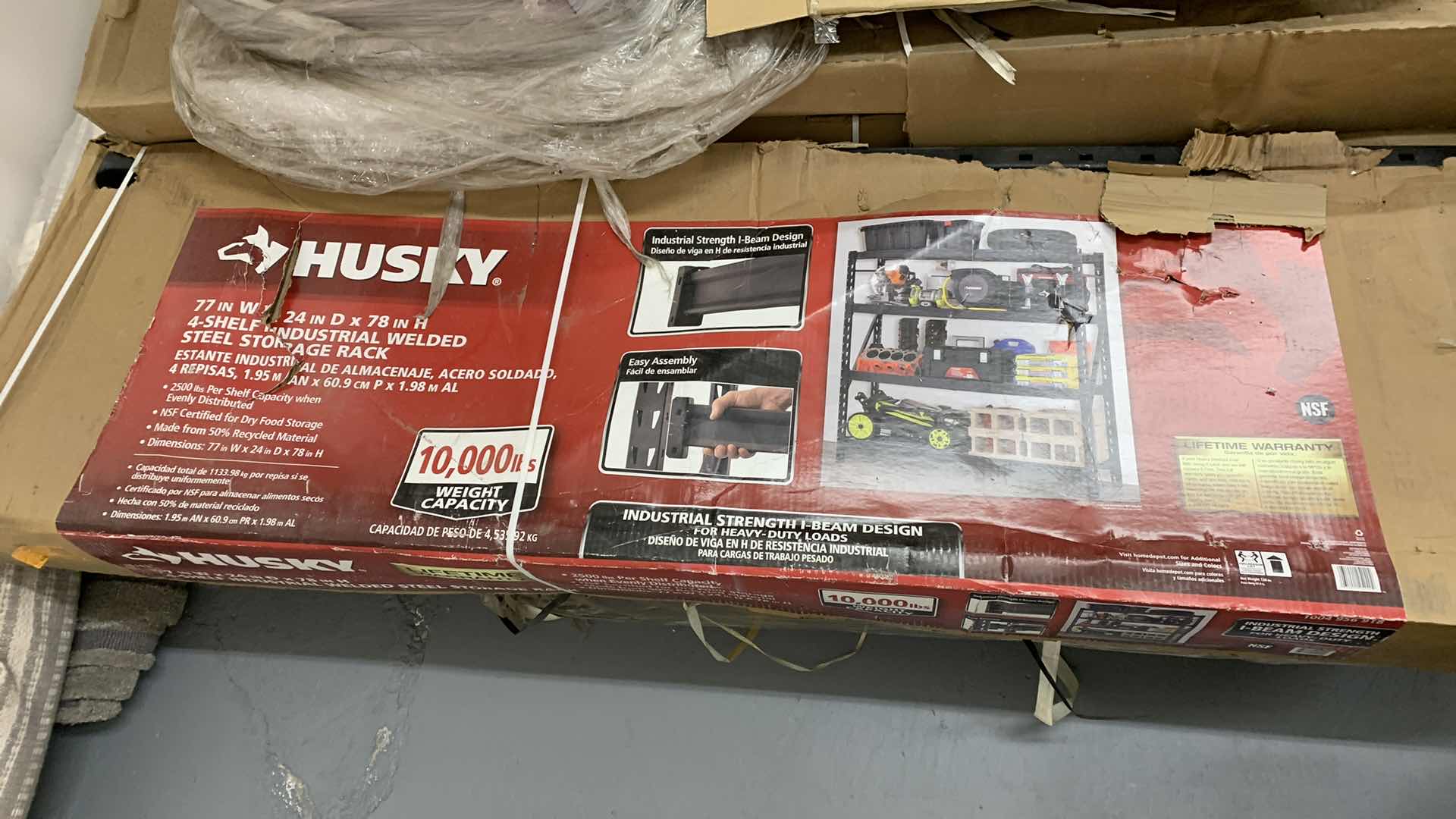 Photo 1 of HUSKY 4 SHELF INDUSTRIAL WELDED STEEL STORAGE RACK 10,000 POUNDS CAPACITY 77” X 24” H 78”