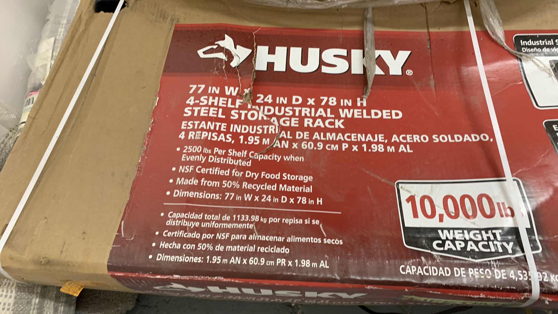 Photo 1 of HUSKY 4 SHELF INDUSTRIAL WELDED STEEL STORAGE RACK 10,000 POUNDS CAPACITY 77” X 24” H 78”