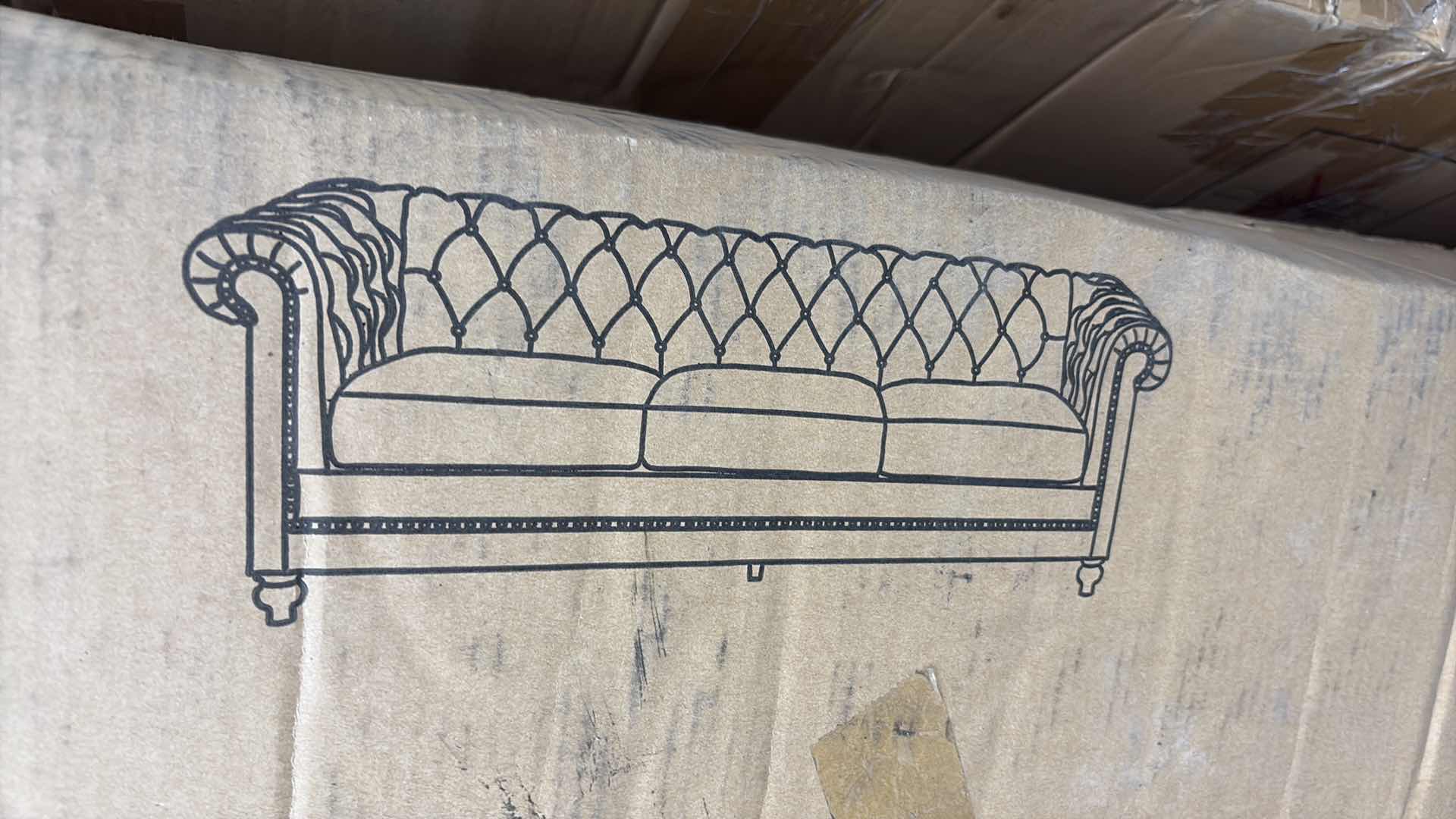 Photo 1 of KINZIE CHESTERFIELD TUFTED FABRIC 3 SEATER WITH NIAL HEAD TRIM 