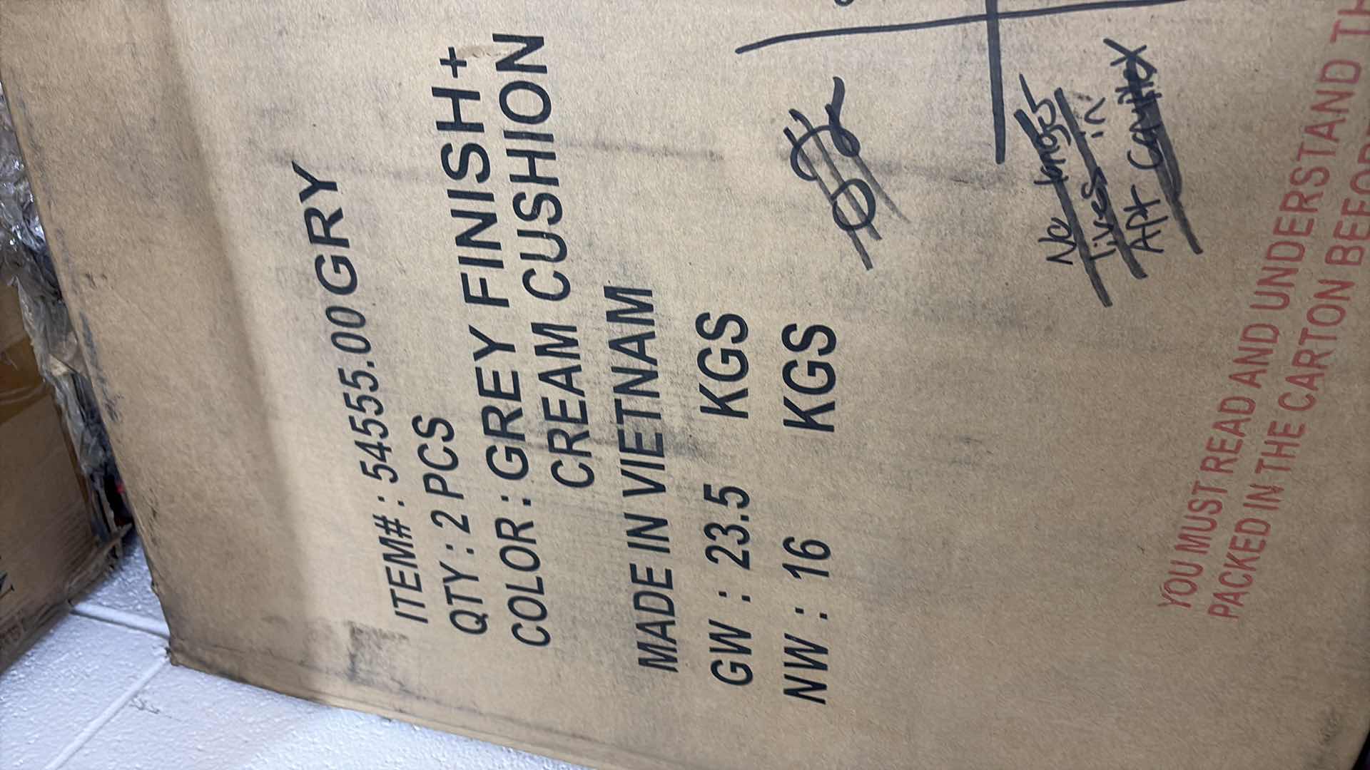 Photo 5 of HELEN OUTDOOR GREY FINISH ACACIA WOOD CREAM CUSHION OUTDOOR ARM CHAIR SET OF TWO