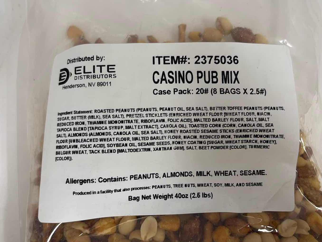 Photo 1 of CASE OF 8 CASINO PUB SNACK MIX BAGS 2.5 POUNDS EACH