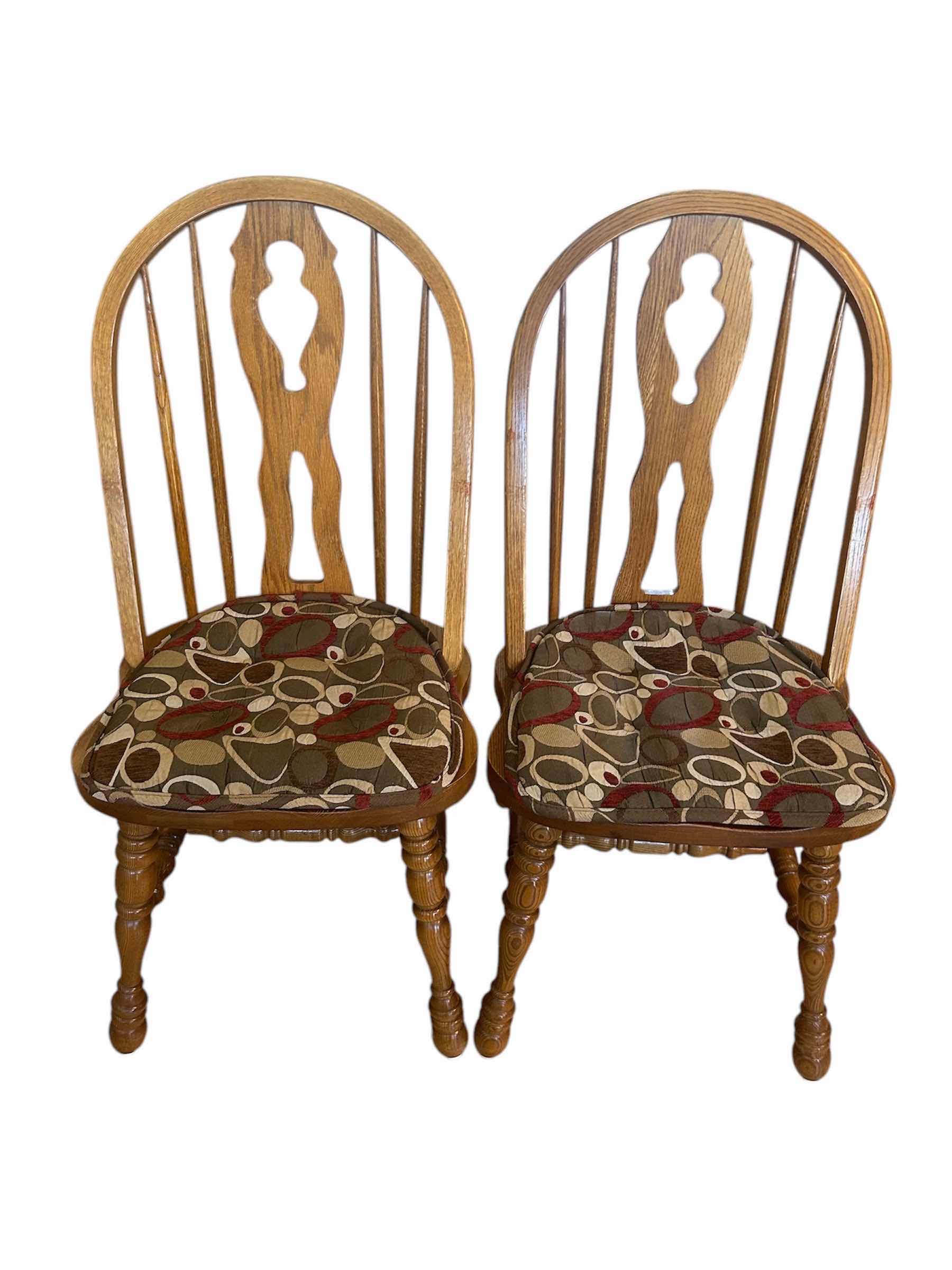 Photo 1 of 2 SOLID OAK SIDE CHAIRS W CUSHIONS