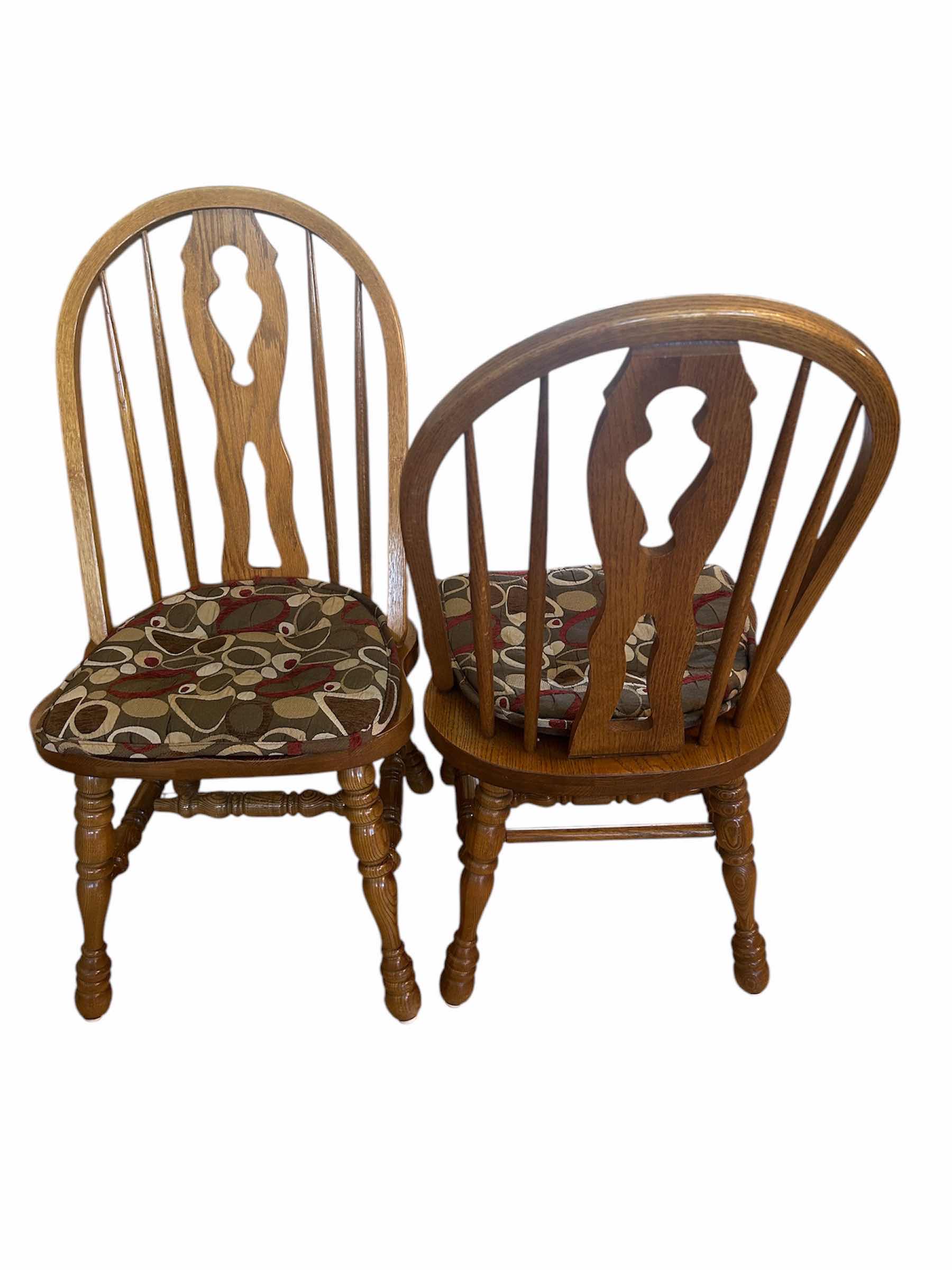 Photo 1 of 2 SOLID OAK SIDE CHAIRS W CUSHIONS