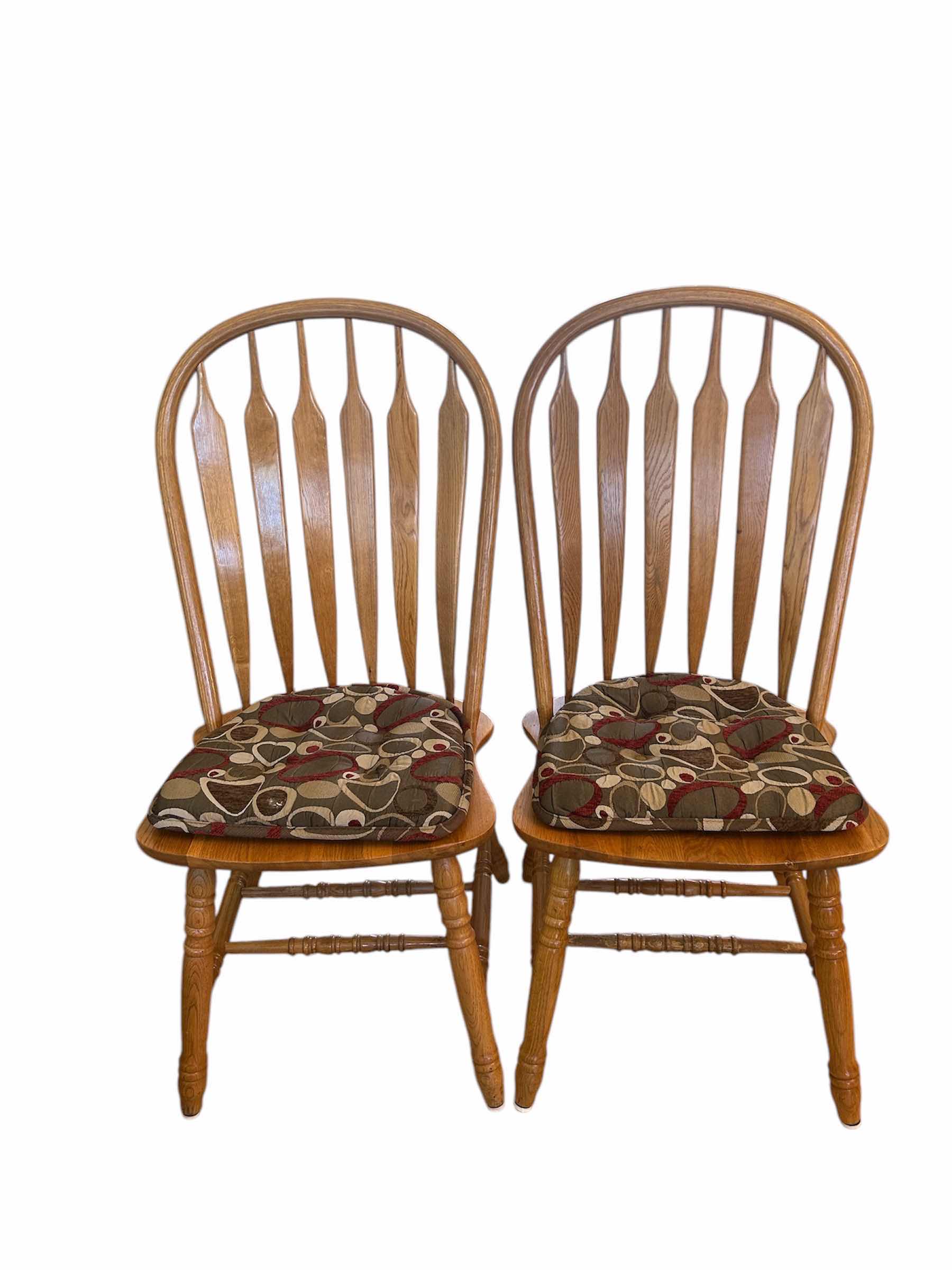 Photo 1 of 2 SOLID OAK SIDE CHAIRS W CUSHIONS