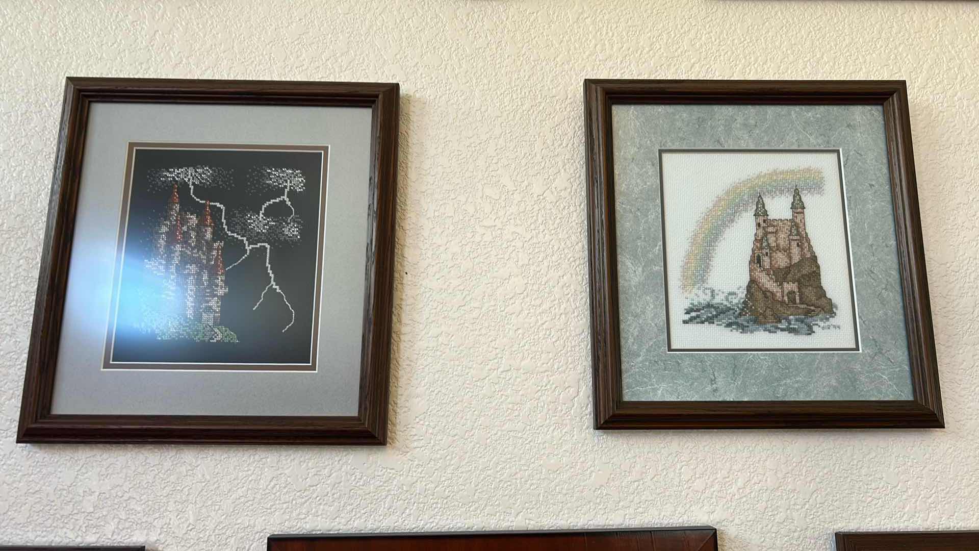 Photo 3 of 8- ASSORTED FRAMED CROSS STITCH CASTLES  2- METAL CANDLE SCONCES 