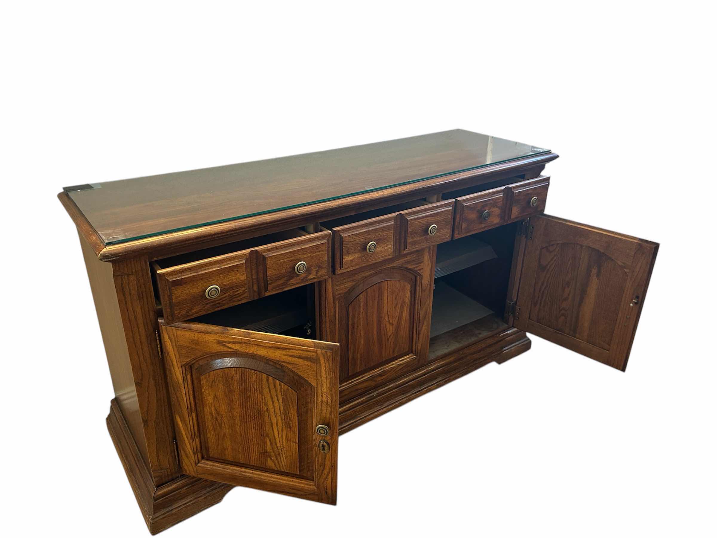 Photo 1 of WOOD BUFFET W GLASS TOP 37” X 19” H 31”