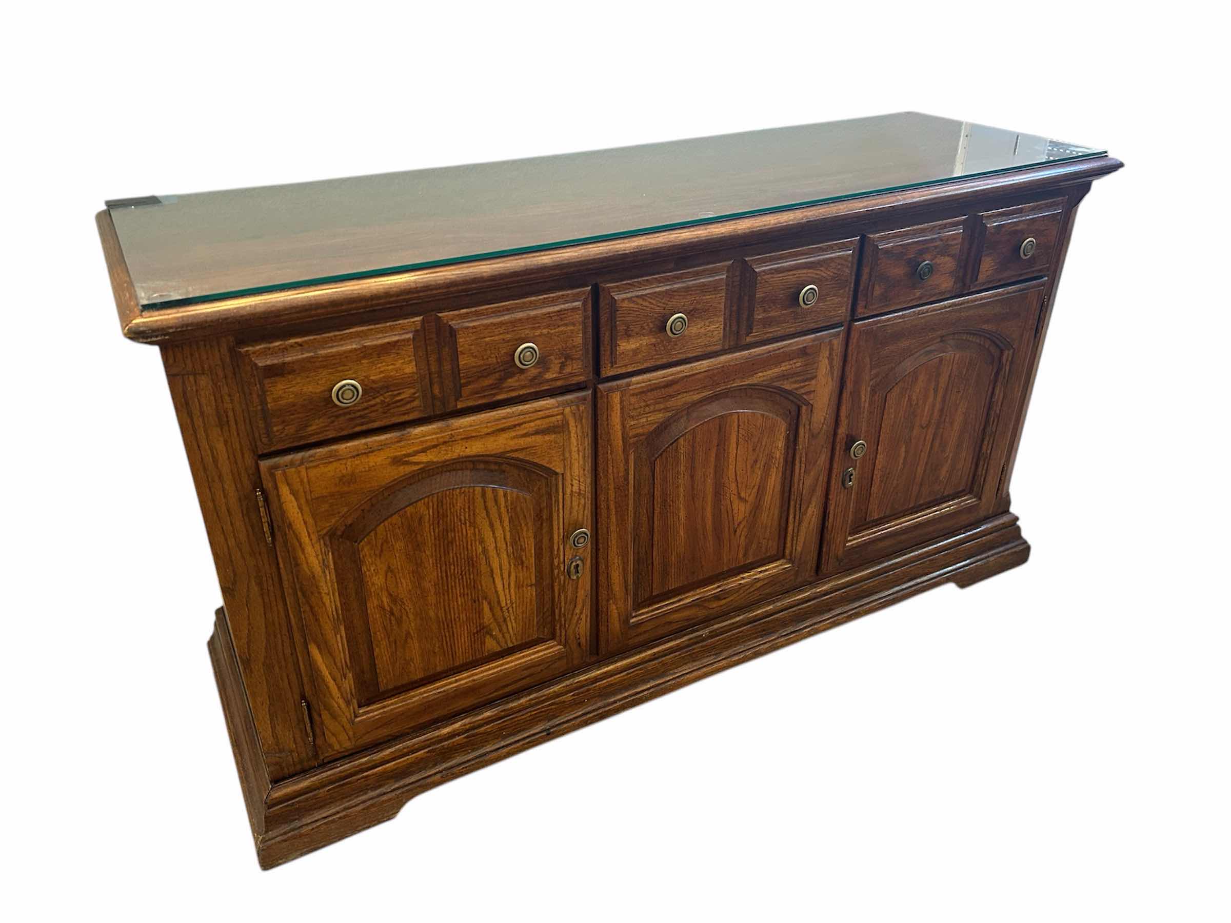 Photo 1 of WOOD BUFFET W GLASS TOP 37” X 19” H 31”